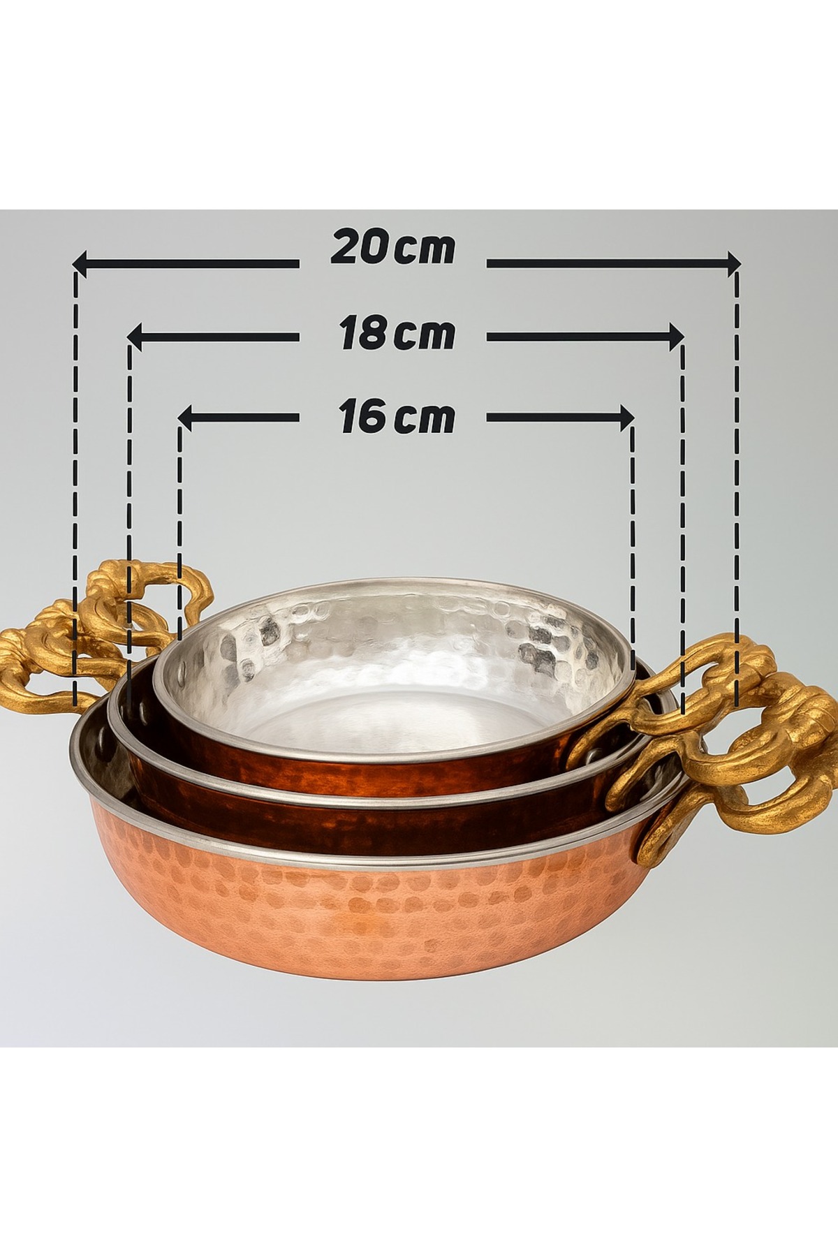 Sahan 3lü Bakır Tava Seti (14-16-18CM) Yumurta, Kuymak, Omlet, Menemen Sahanı 2