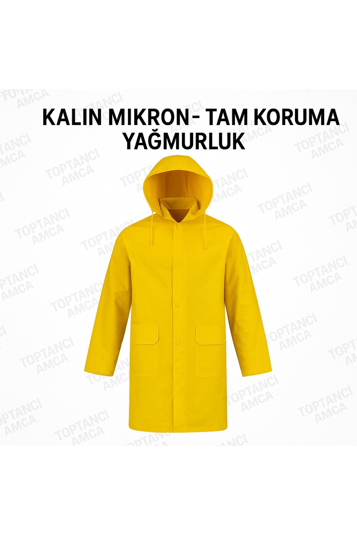 Sarı Yağmurluk Kapüşonlu 0.32 Mikron Kalınlık Fermuarlı Çıtçıtlı Su Geçirmez İş Tipi Yağmurluk 4