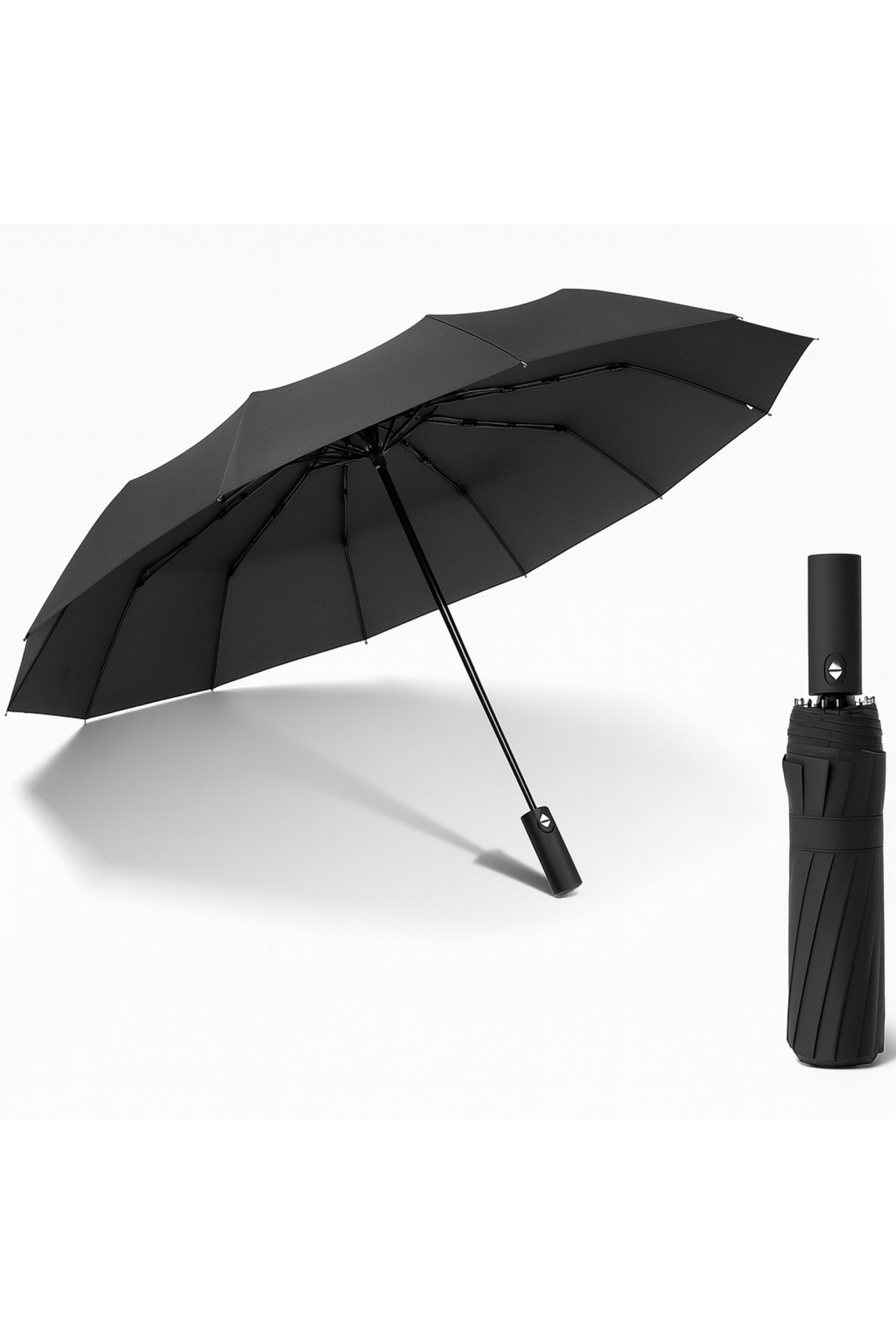 Rüzgarda Ters Dönebilen Kırılmayan 10 TELL TAM OTOMATİK SİYAH ŞEMSİYE PREMİUM BLACK 106 CM ÇAP 1