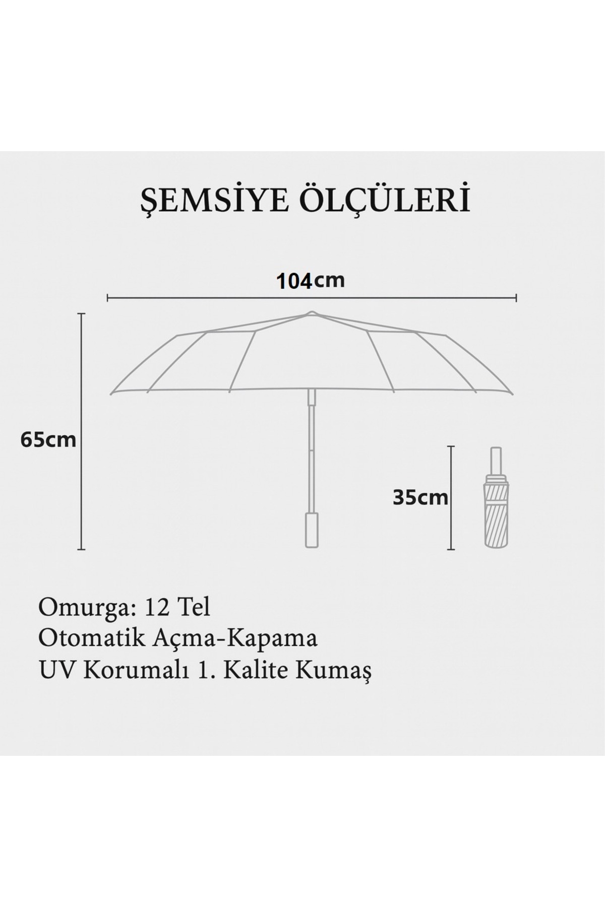 12 Telli Fiber Glass Şemsiye Katlanır Siyah Şemsiye Premium Kalite Kılıflı UV dayanıklı 5