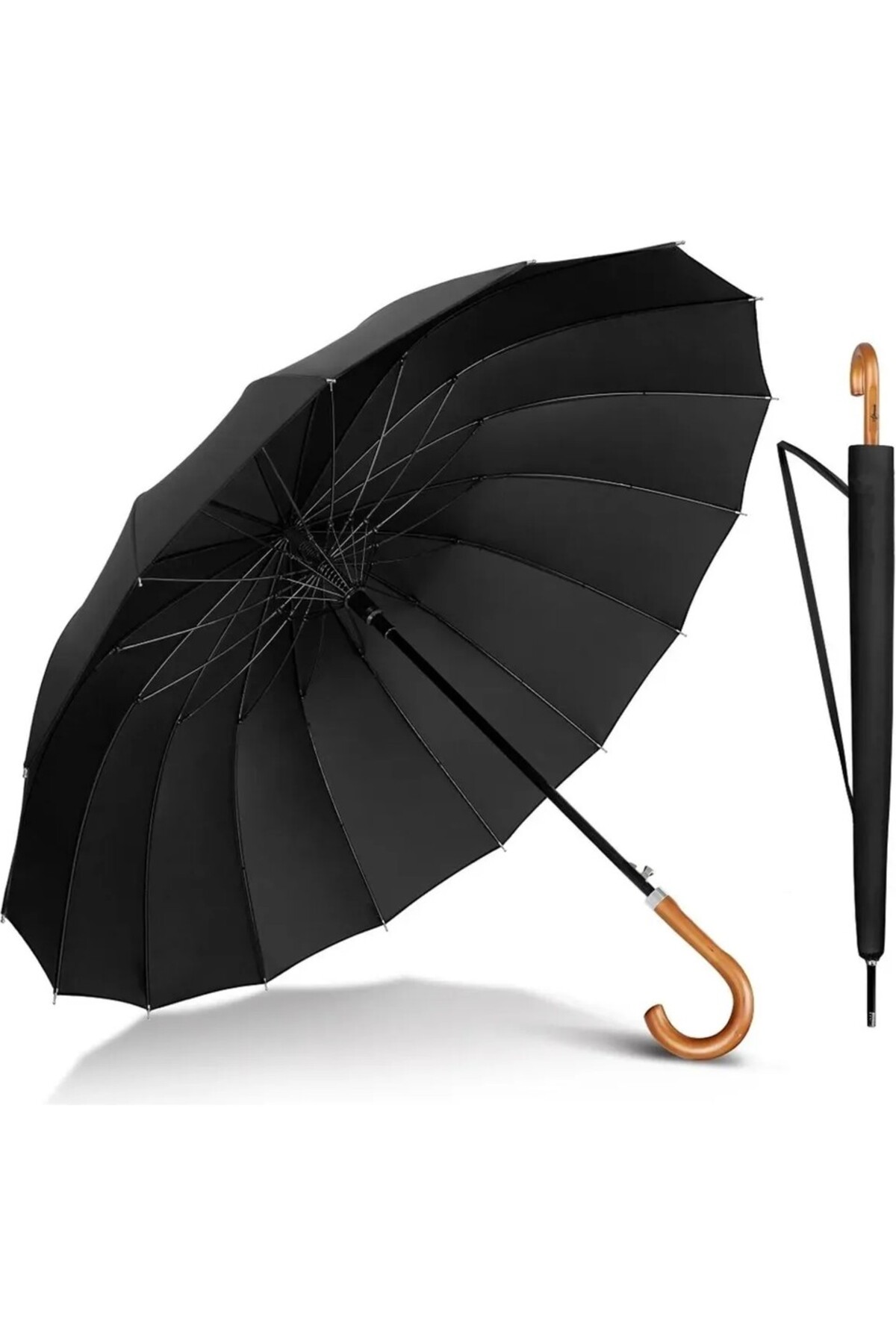 Protokol Şemsiyesi Business Umbrella Black Özel İşlenmiş Ağaç Saplı Premium Kılıflı Şemsiye 1