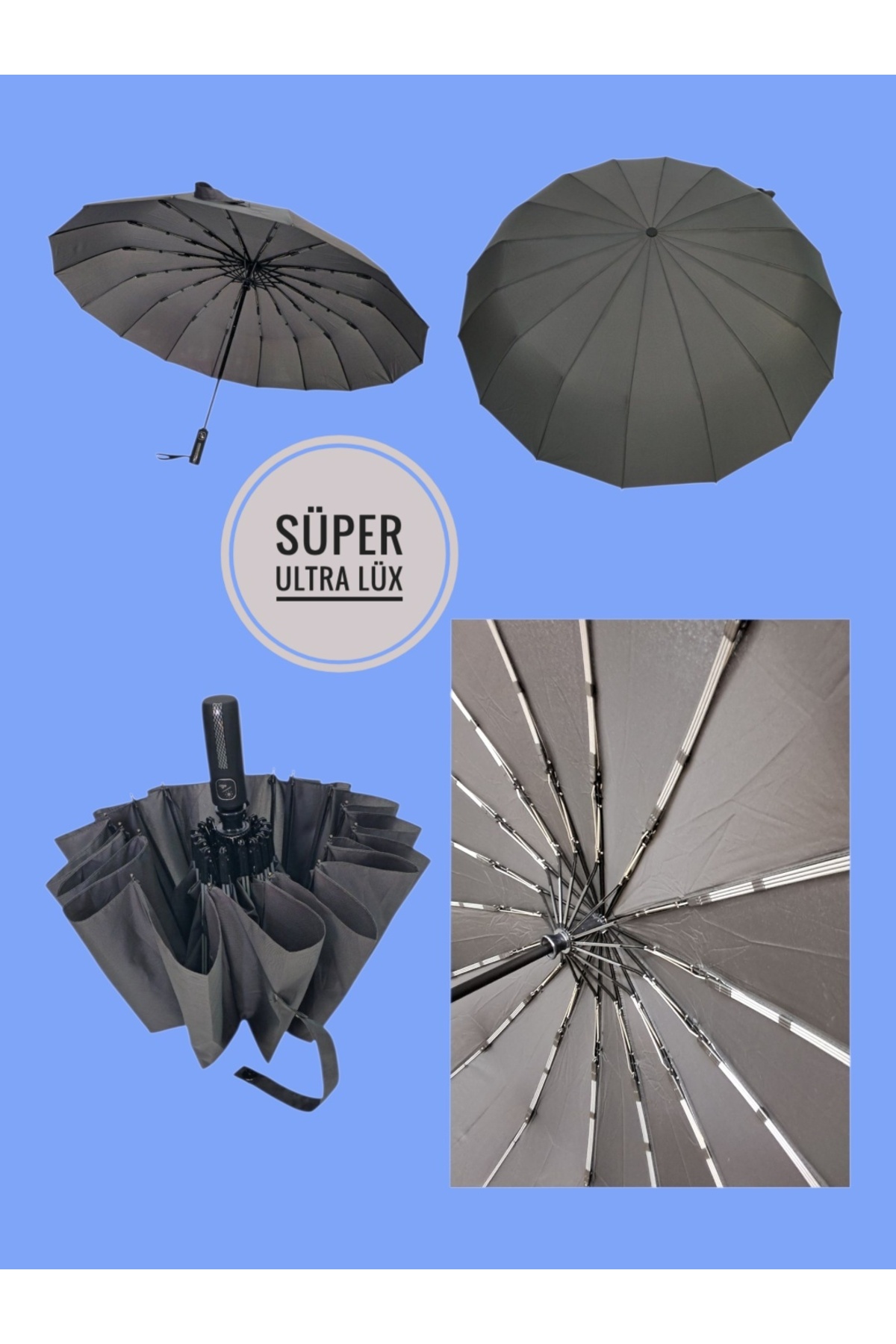 Süper Ultra Premium Lüks 16 Telli Tam Otomatik Rüzgar Korumalı Rüzgarda Kırılmayan Şemsiye 1