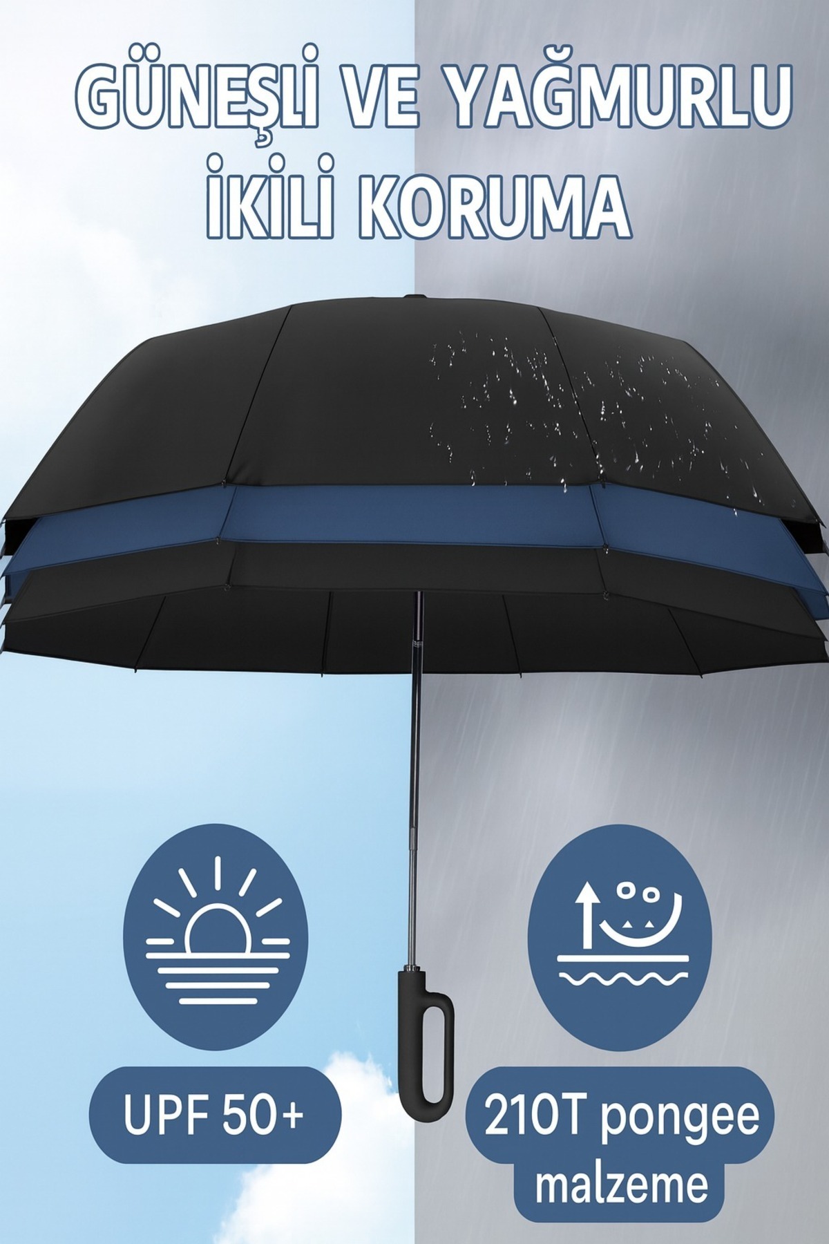 Tam otomatik katlanır kanca kolu taşınabilir şemsiye güneşlik ve UV koruma yağmur geçirmez Siyah 4