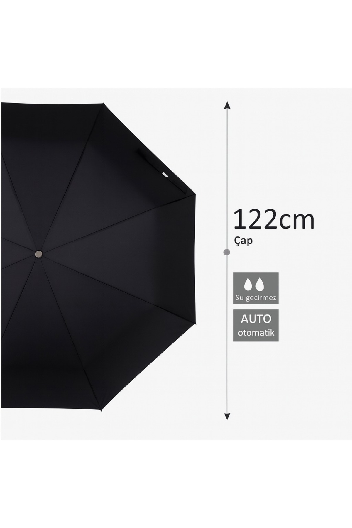 Parachase 12 Telli Fiber Glass Şemsiye Katlanır Siyah Şemsiye Premium Kalite Kılıflı UV dayanıklı 3
