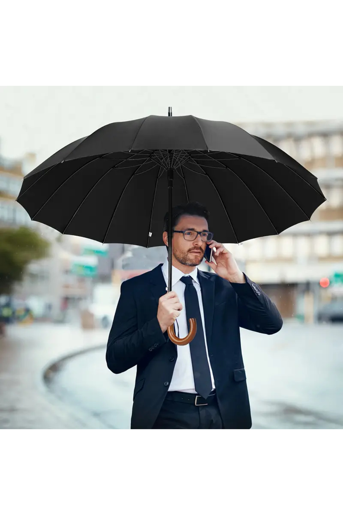 Ömürlük Protokol Şemsiye – 24 Fiber Telli, 100 cm, Ahşap Saplı Kılıflı Business Umbrella 4