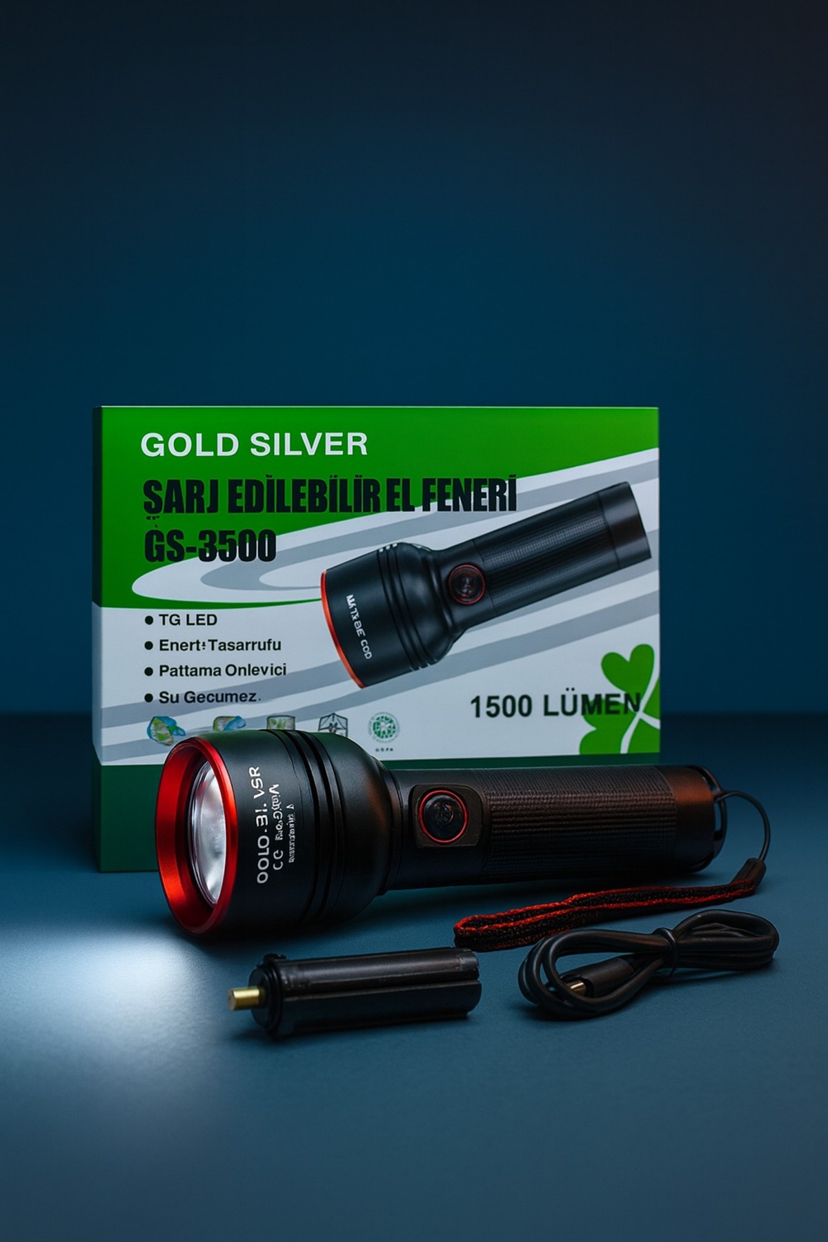 GS-3500 Şarj Edilebilir El Feneri | TG LED, 1500 Lümen, Su Geçirmez Zoomlu 1