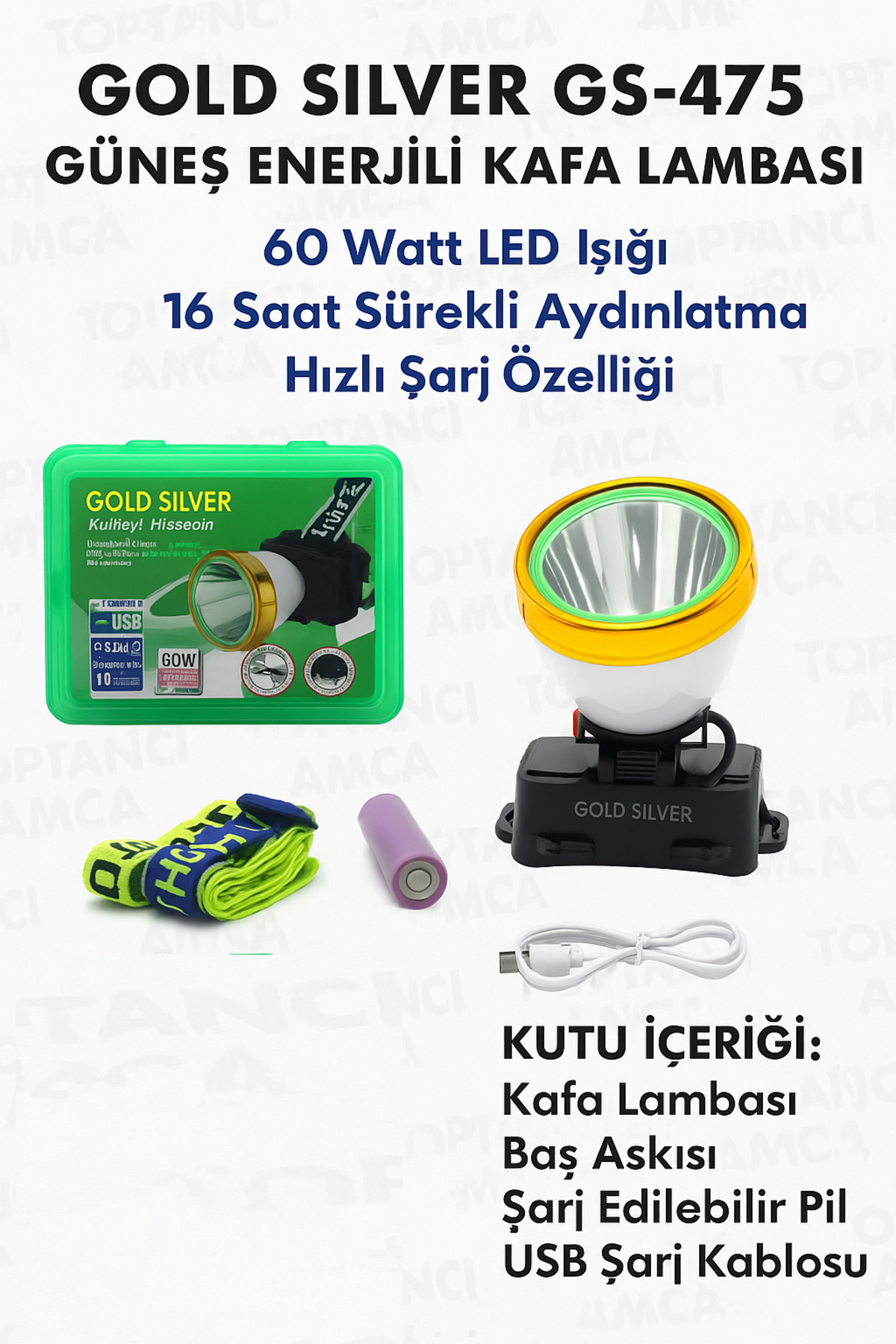 Güneş Enerjili Kafa Lambası | 60W LED, Solar & USB Şarjlı, 16 Saat Aydınlatma Fener Aydınlatma 2