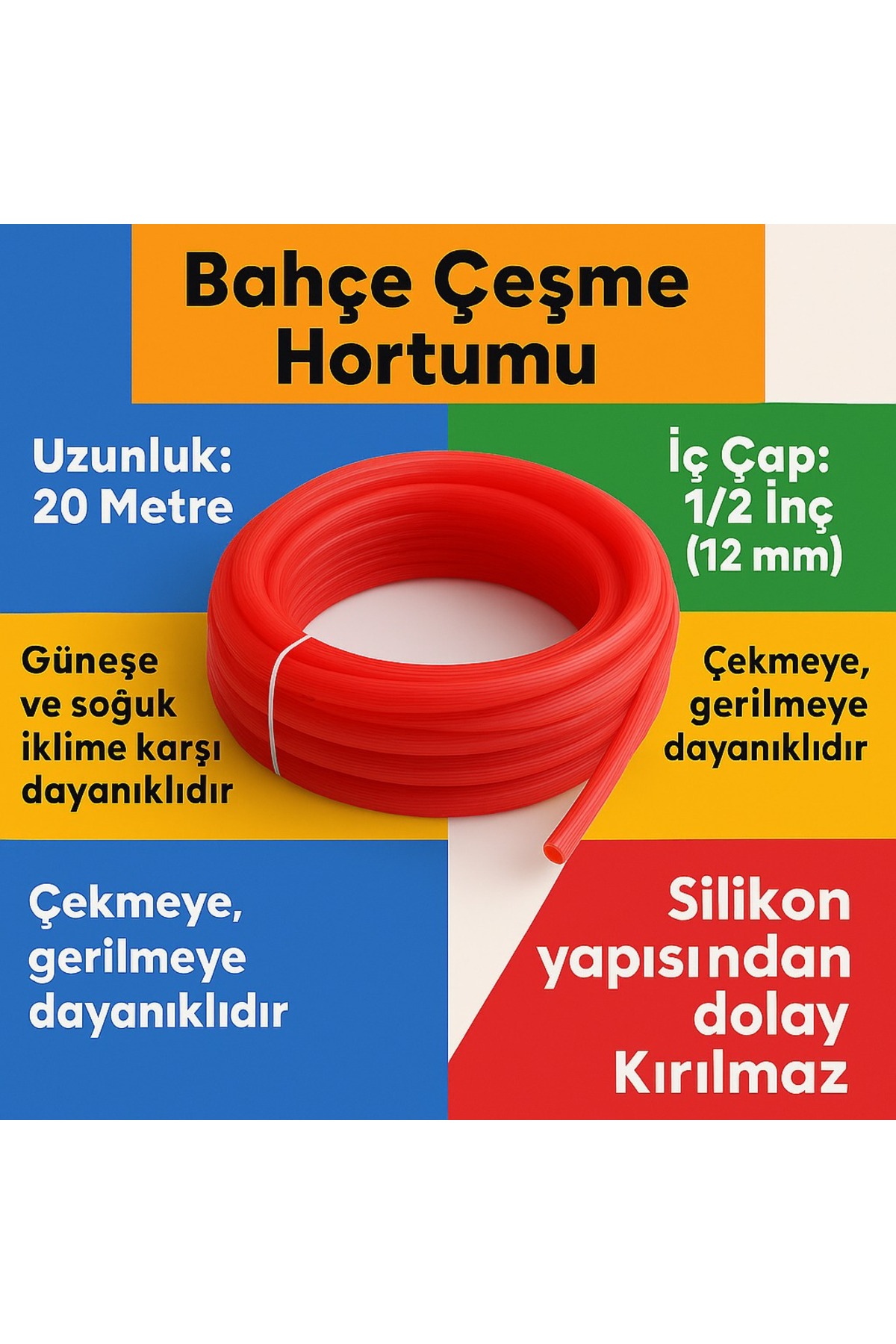 Silikonlu Dayanıklı Bahçe Hortumu Sulama Hortumu Musluklara Uyumlu Araba yıkama 12mm 20 Metre 4