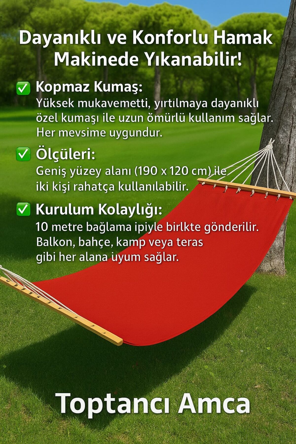 Çift Kişilik Kumaş Hamak Salıncak Pamuklu Kalın Kumaşı Bağlama Ipli 300 kg 120 cm x 190 cm 2