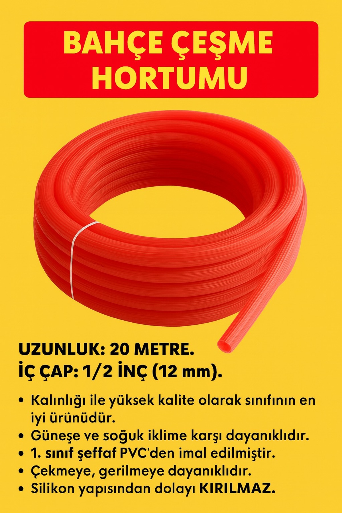 Silikonlu Bahçe Hortumu + Ayarlı Fıskiye Tabancası Seti – 20 Metre | 1/2 inç 5