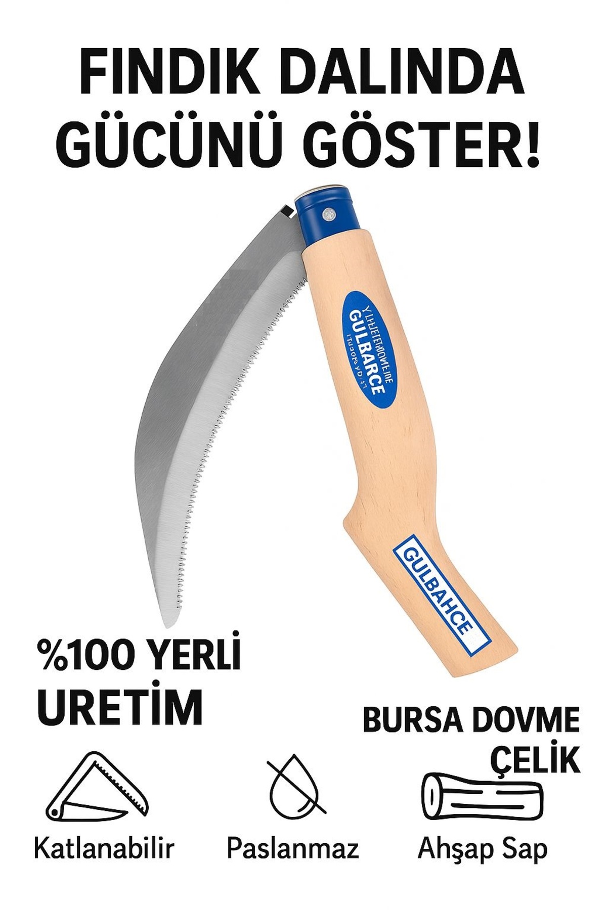 Gülbahçe Dövme Çelik Fındık ve Muz Bıçağı Büyük ve Bileme Eğesi 2 Li Set 5