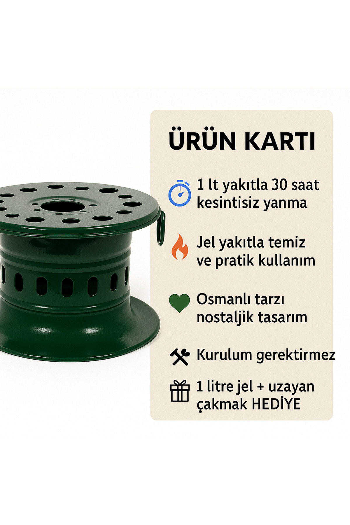 Ocak Yakıtı Osmanlı Ocağı Dayanıklı Sağlam Ocak Yakıtı Çaycı + 1 Lt Jel (30 saat yanar) + 1 Çakmak 3