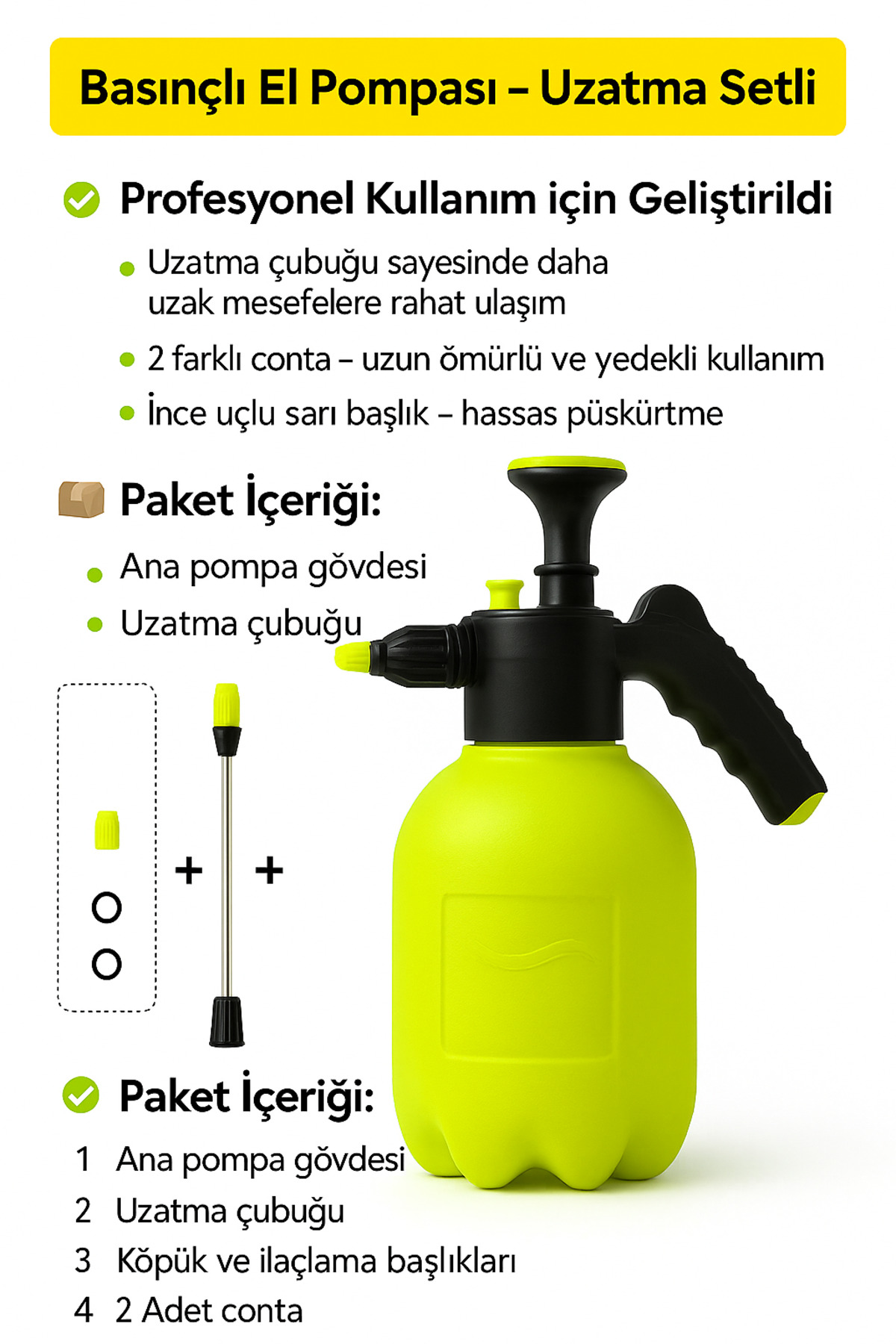 Basınçlı Köpük Pompası Hem Köpük Başlıklı hem Uzatma Borulu Püskürtme Pompası 2 Litre 4