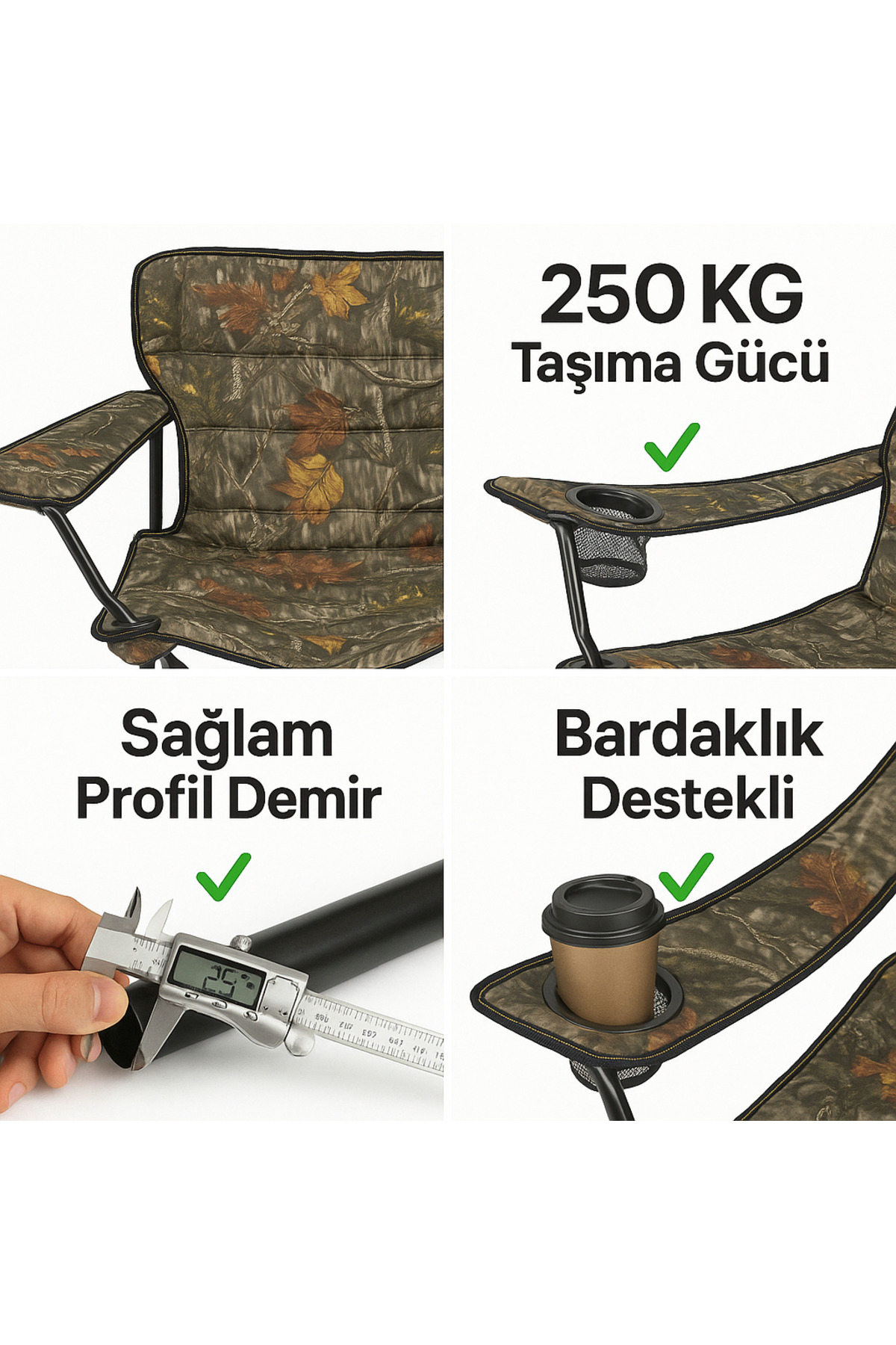 Kamp Sandalyesi – Kalın Petli, Bardaklıklı, 250 KG Taşıma Gücü, Katlanabilir Avcı Sandalyesi 3