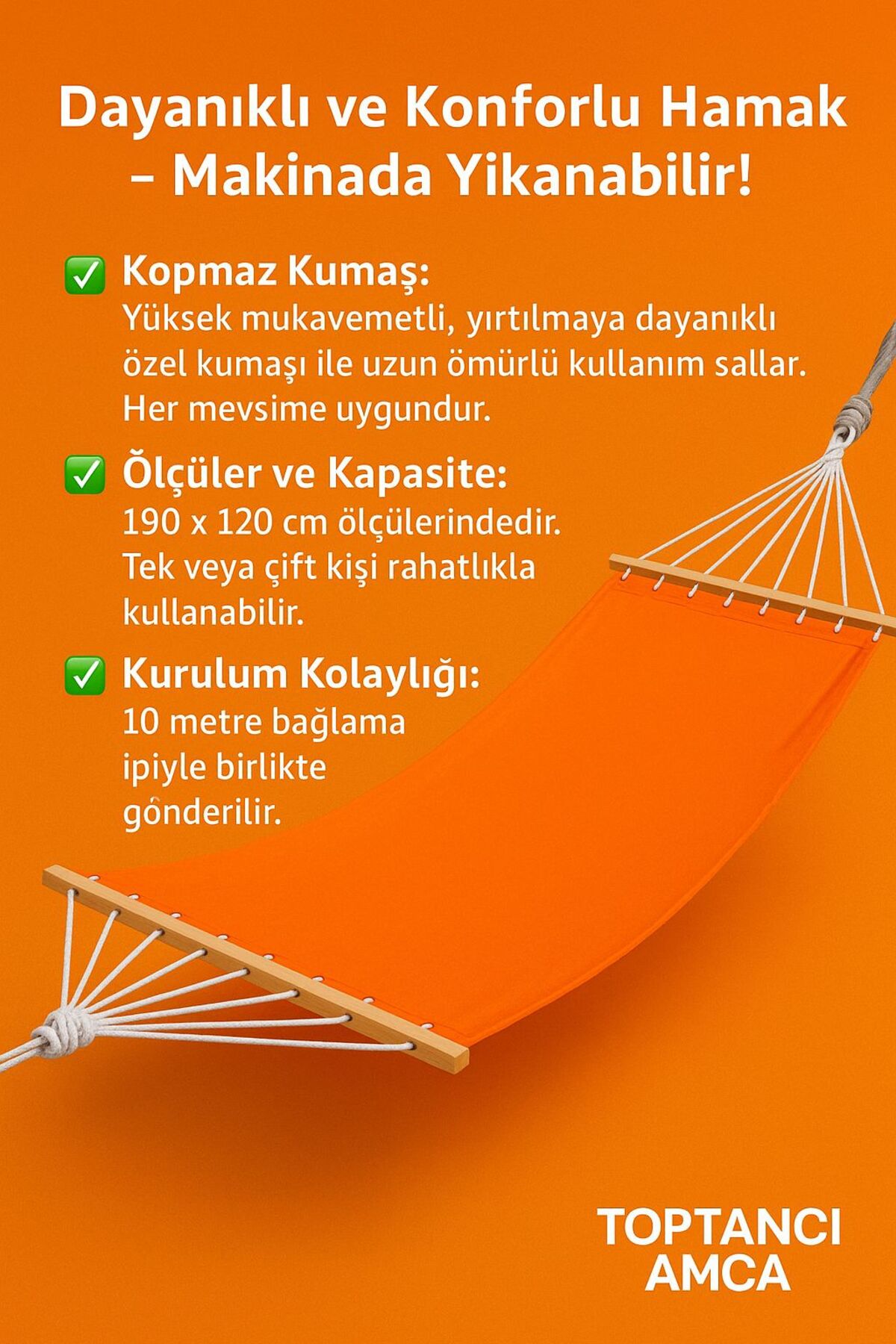 Çift Kişilik Kumaş Hamak Salıncak Pamuklu Kalın Kumaş bağlama ipli 300 kg 120 x 190 cm 3