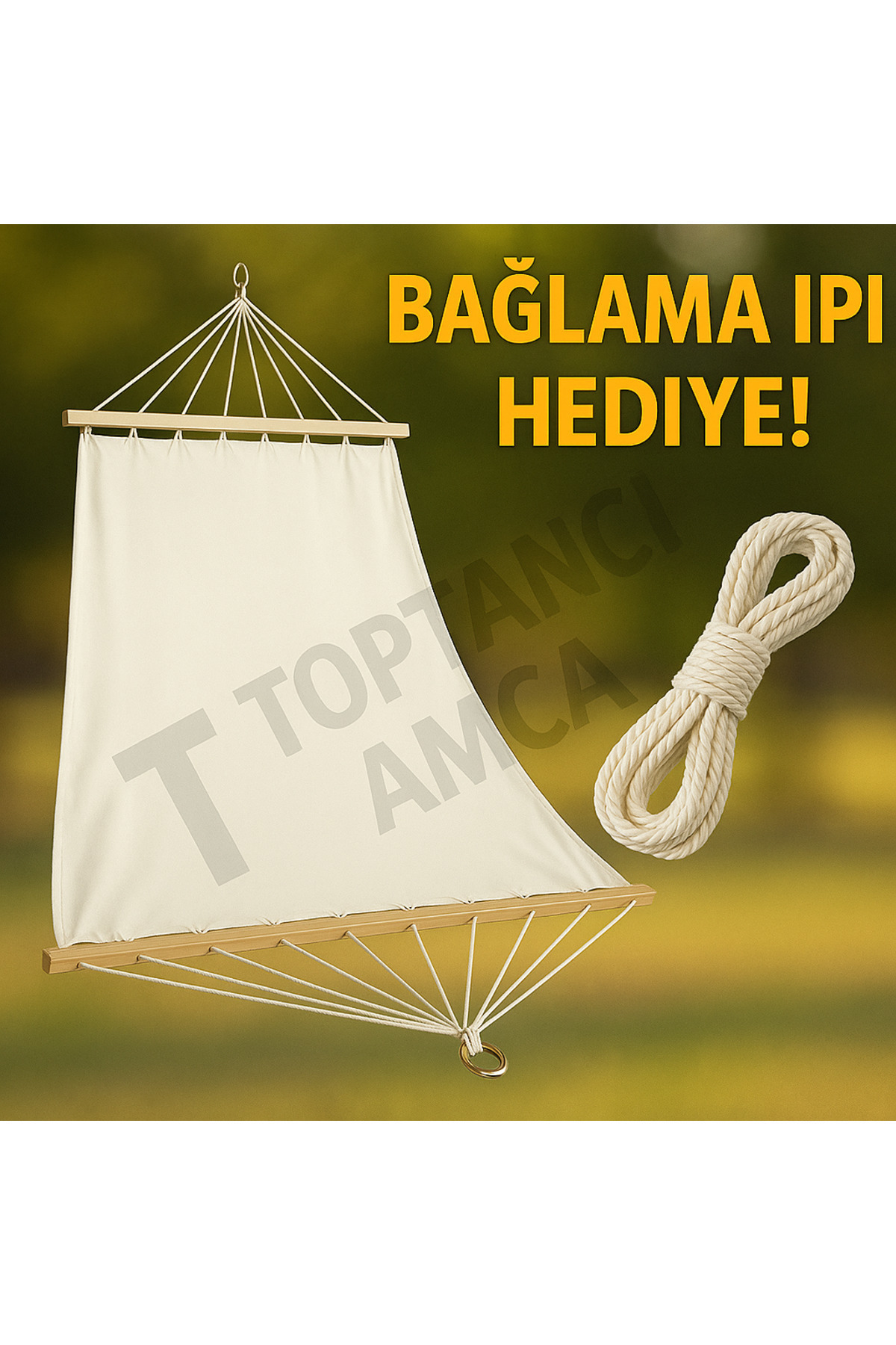 Krem Hamak Çift Kişilik Kumaş Hamak Salıncak Pamuklu Branda Kumaşı bağlama ipli 300 kg 120 x 190 cm 4