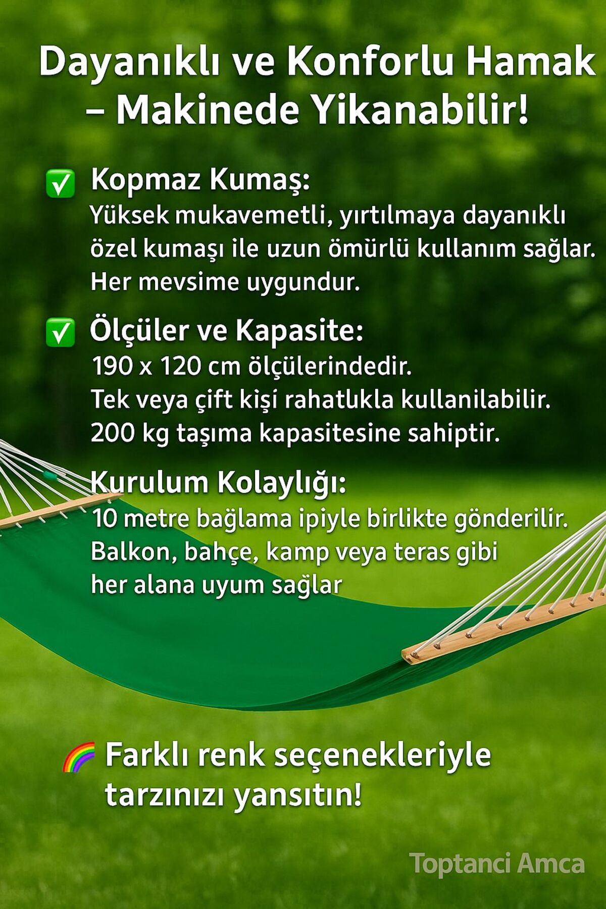 Çift Kişilik Kumaş Hamak Salıncak Pamuklu Kumaş bağlama ipli 300 kg 120 x 190 cm 4