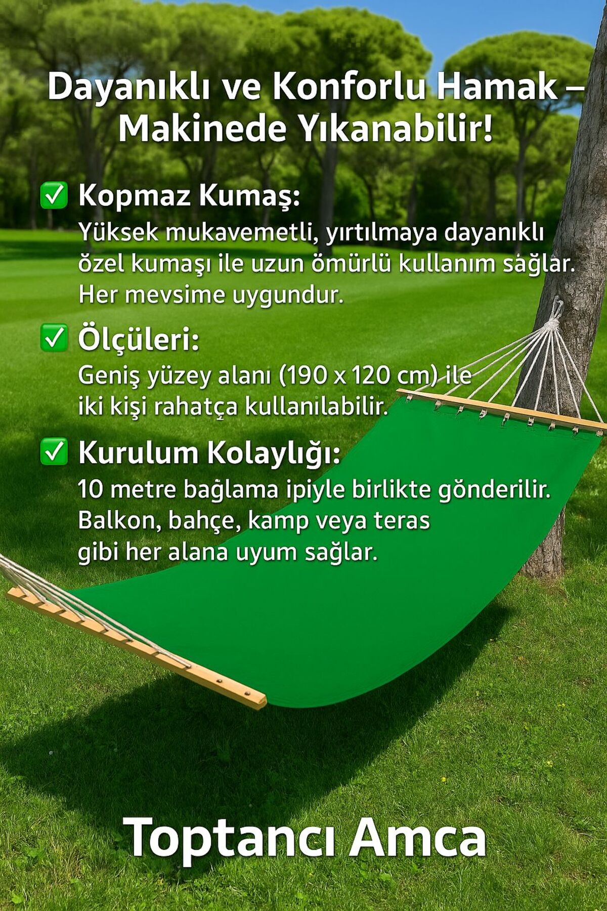 Çift Kişilik Kumaş Hamak Salıncak Pamuklu Kumaş bağlama ipli 300 kg 120 x 190 cm 5