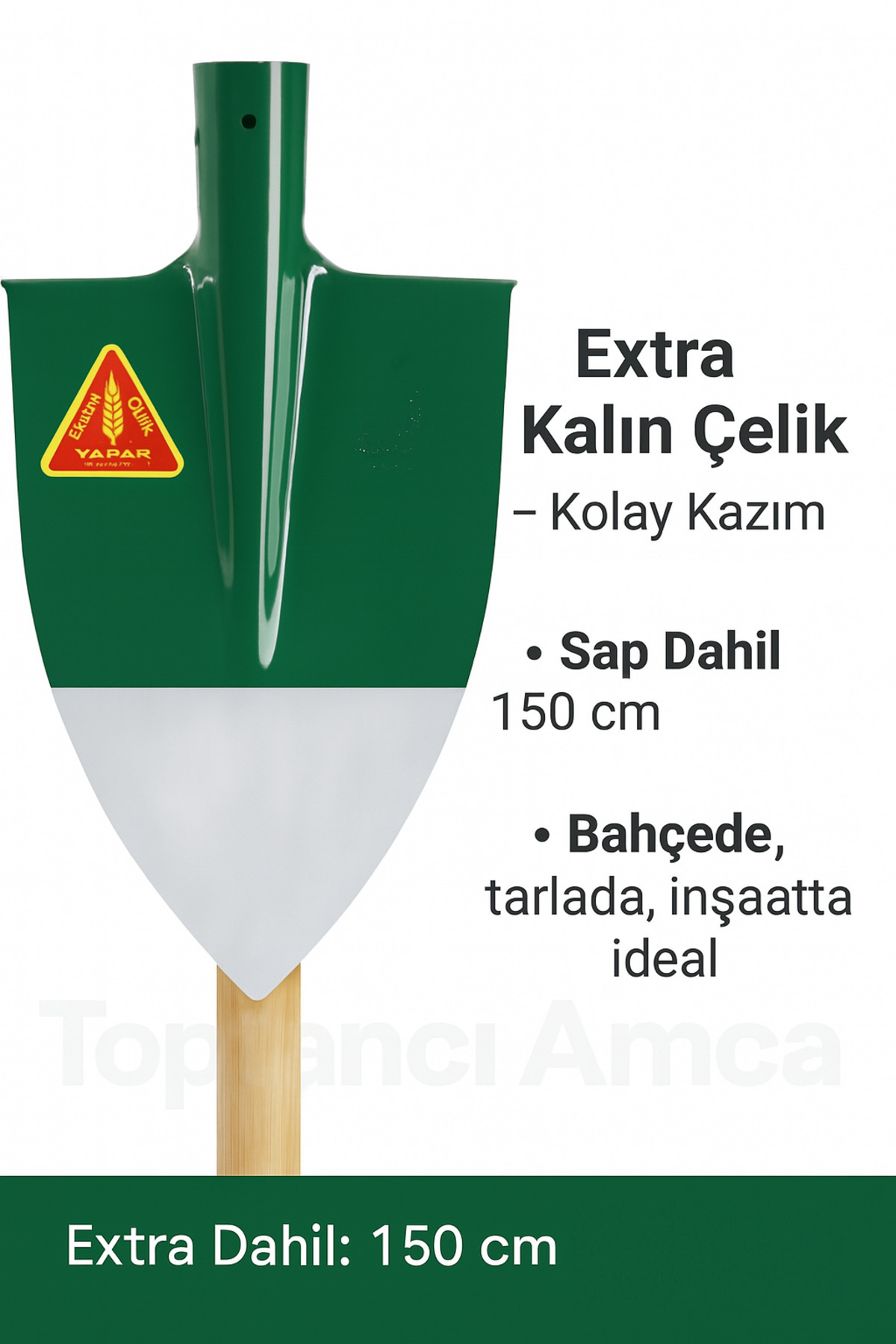 Yapar Çelik Bükülmez Sivri Bel Bahçe Küreği saplı 150 cm 2