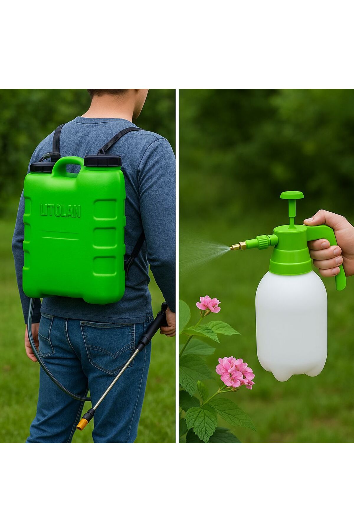 İlaçlama Pompası 2'li Set – Şarjlı 16 Lt 30 dk şarj Sırt Tipi + 2L Havalı El Tipi İlaç Pompası 3
