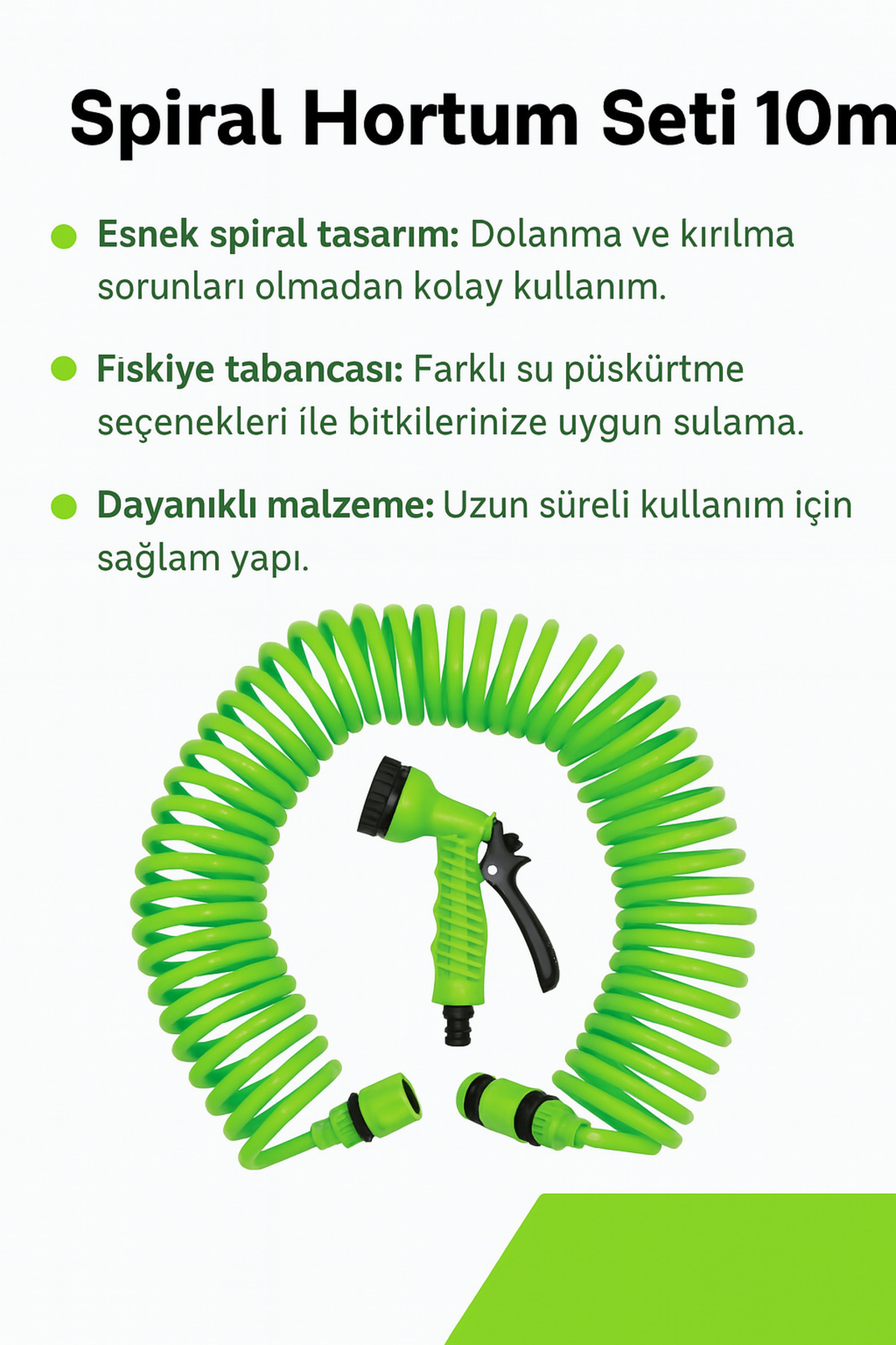 Tabancalı Spiralli Hortum Seti Fıskiye Tüm Musluklara Uyumlu Aparat Gönderilmektedir 10 Metre 3