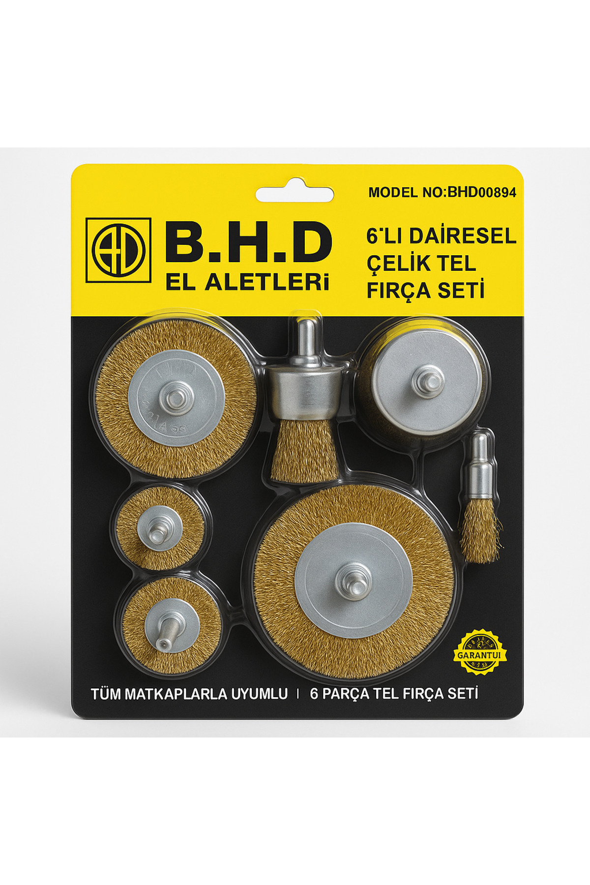 6 Parça Dairesel Çelik Pimli Tel Fırça Seti Matkaba Takılabilir Tel Fırça Seti 1