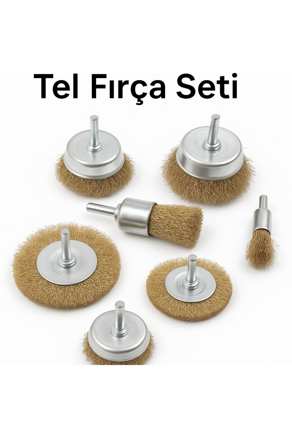 6 Parça Dairesel Çelik Pimli Tel Fırça Seti Matkaba Takılabilir Tel Fırça Seti 2