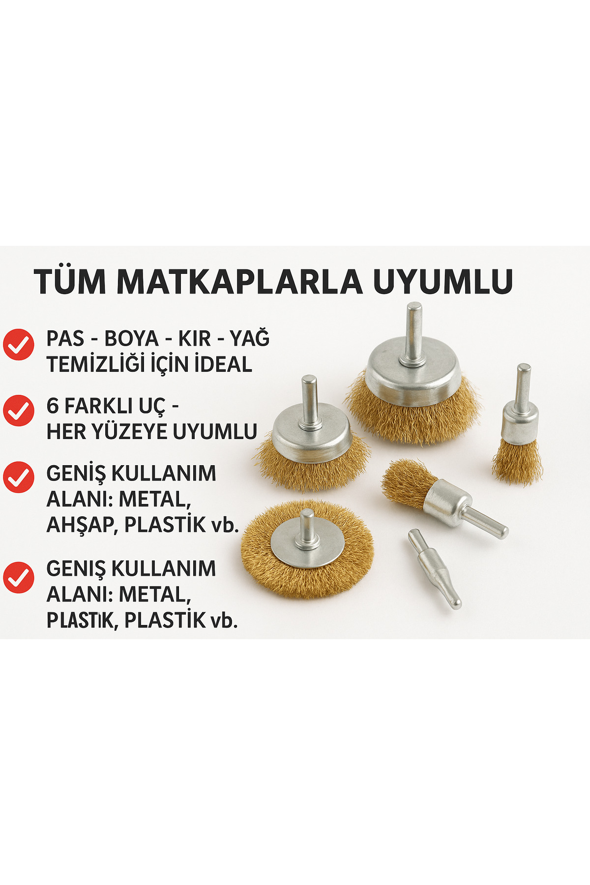 6 Parça Dairesel Çelik Pimli Tel Fırça Seti Matkaba Takılabilir Tel Fırça Seti 4