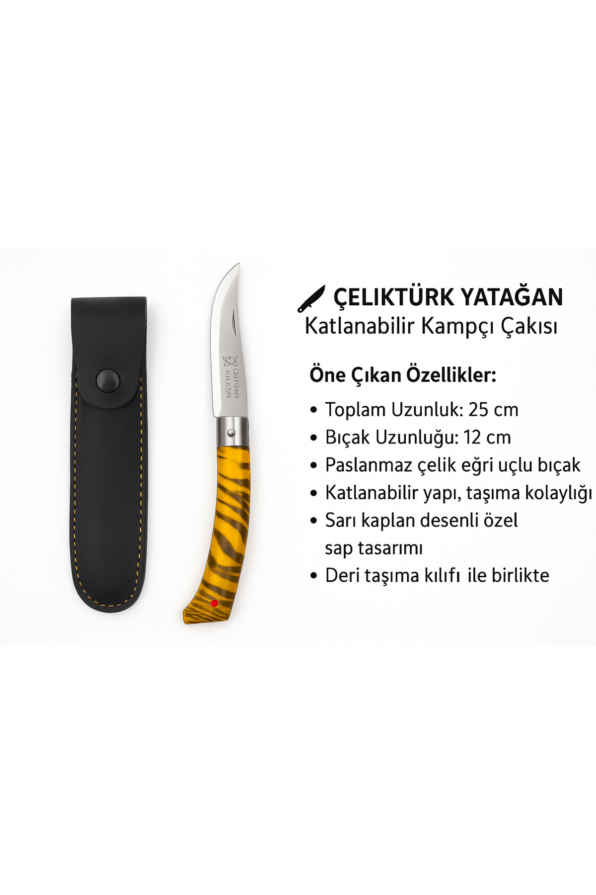 YATAĞAN DENİZLİ PASLANMAZ ÇELİK BIÇAK OUTDOOR ÇAKI KATLANABİLİR BIÇAK KILIFLI 2