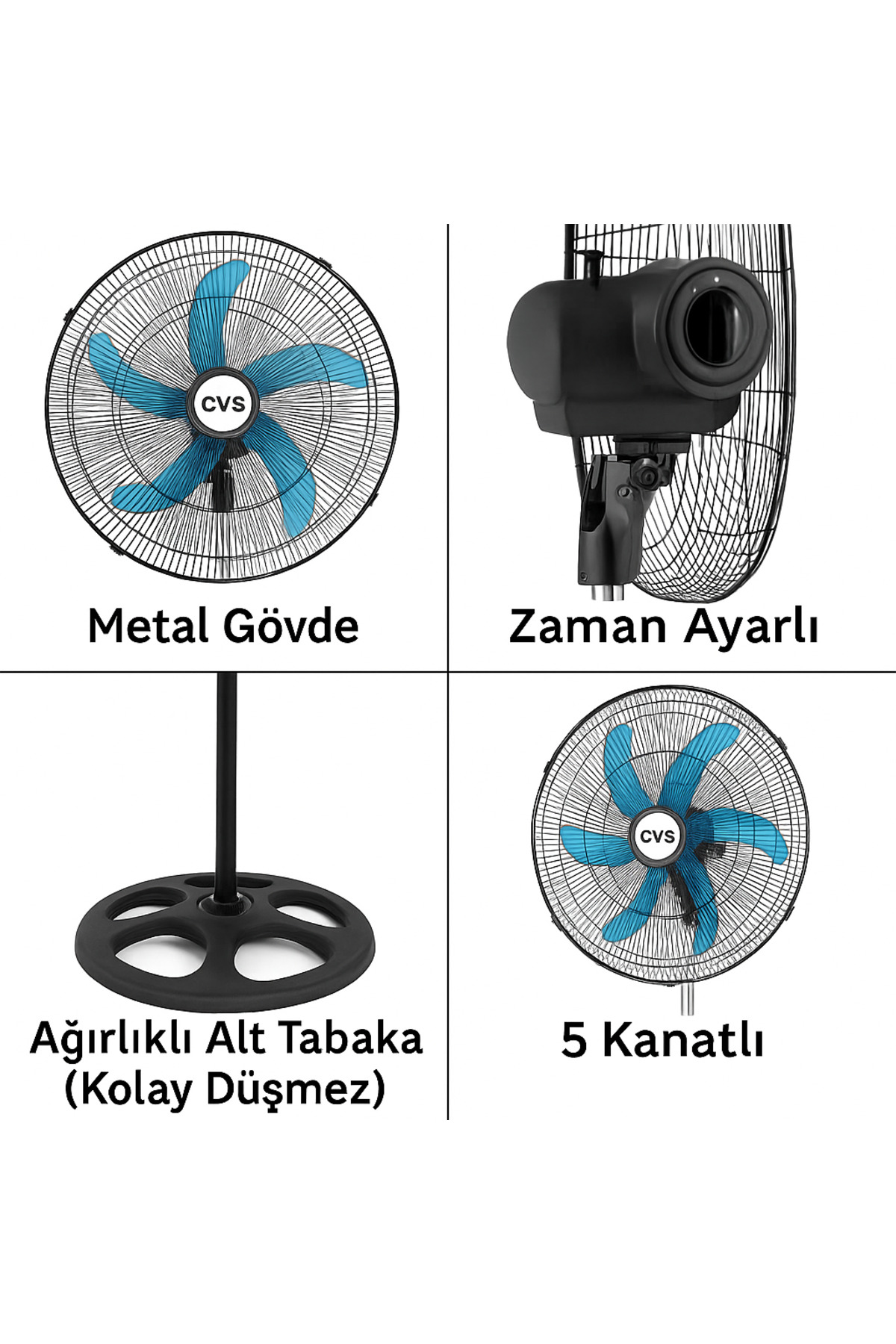 Dn 91022 18 Inç(45cm) Ayaklı Döner Başlıklı Zaman Ayarlı Vantilatör 5 Kanatlı Metal 4
