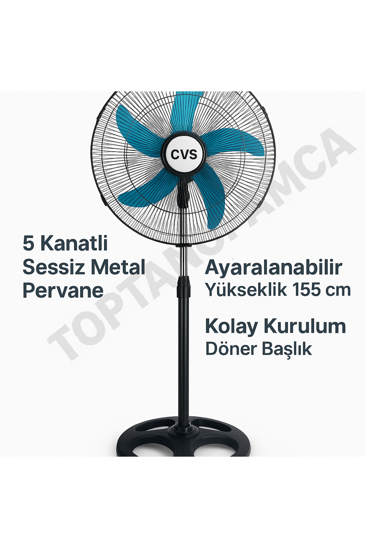 Dn 91022 18 Inç(45cm) Ayaklı Döner Başlıklı Zaman Ayarlı Vantilatör 5 Kanatlı Metal 5