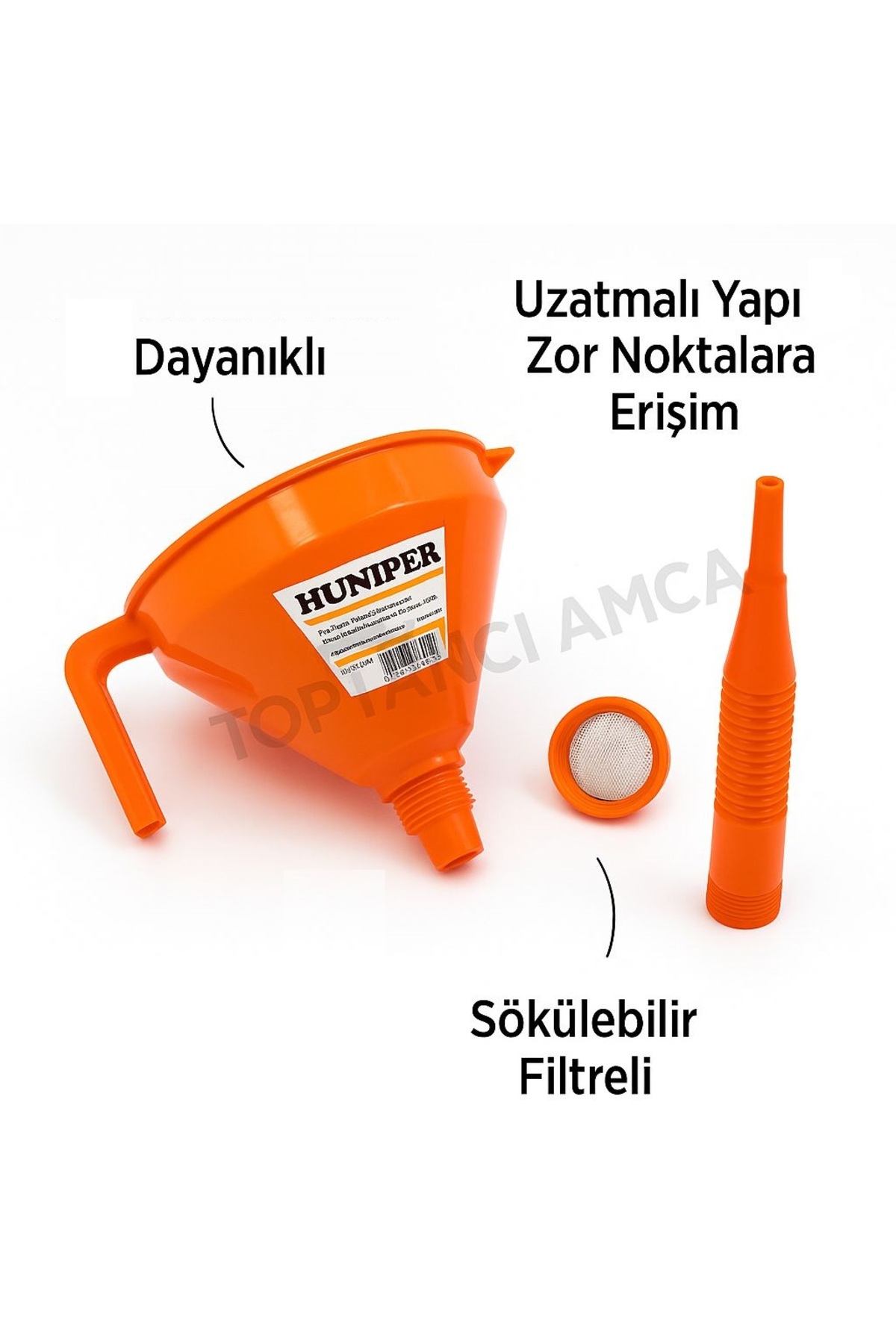 Metal Süzgeçli Huni Sıvı Aktarım Hunisi 30 cm borulu 2.2 Litre 2