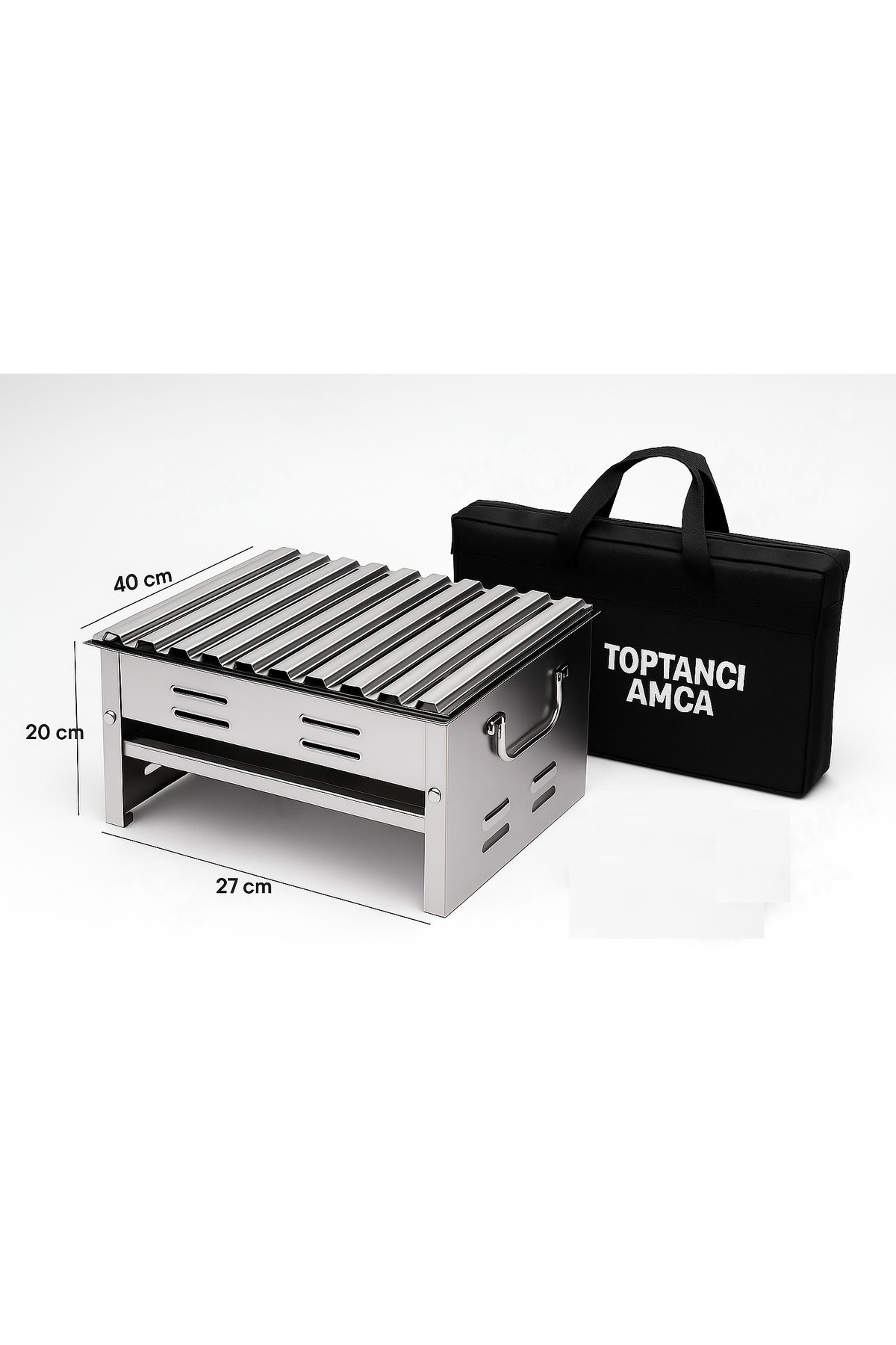 Katlanabilir Krom Mangal Paslanmaz Taşıma Çantası Hediyeli Barbekü 27 x 40 cm 1