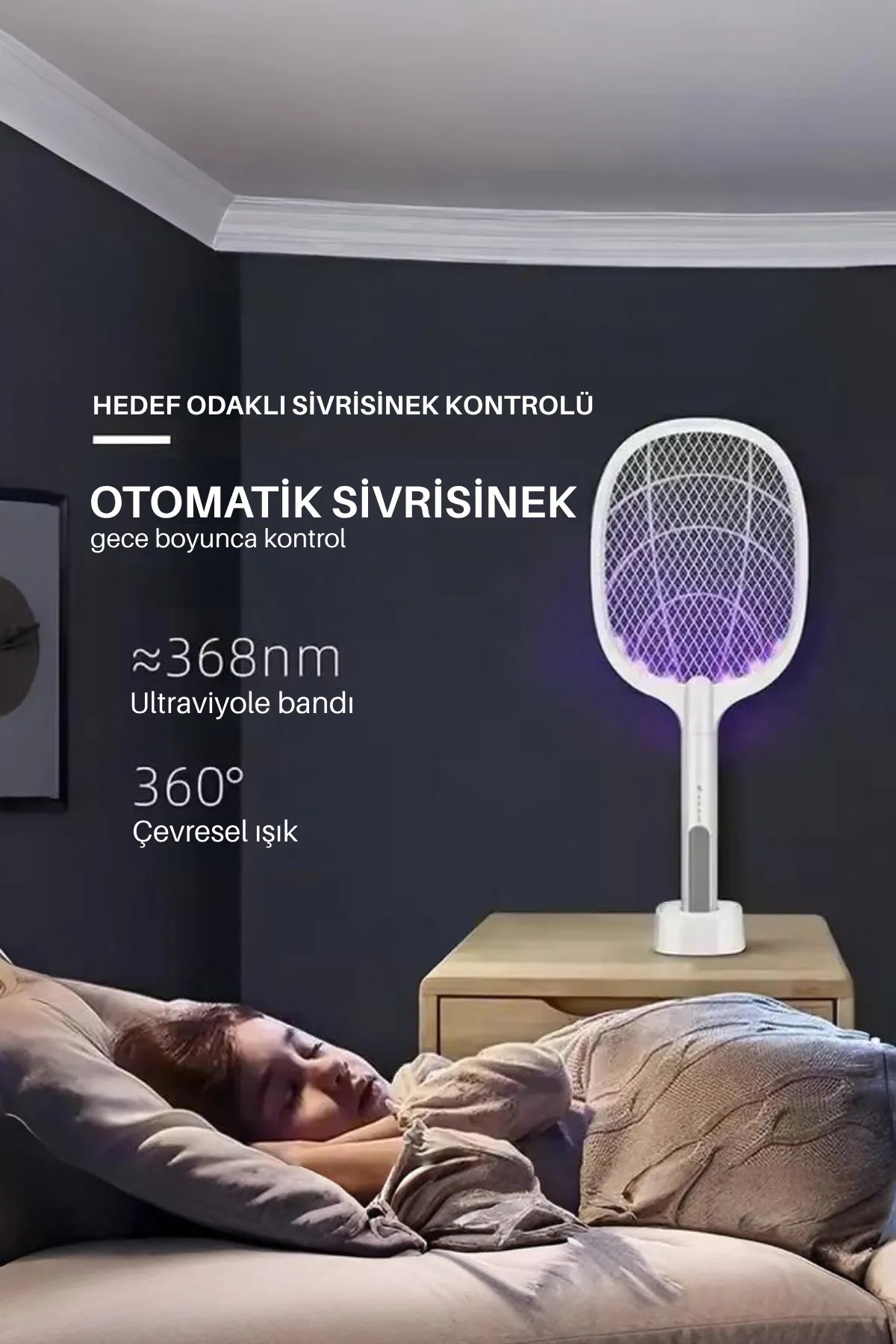 OTOMATİK ŞARJLI SİVRİSİNEK RAKETİ ÇİFT KULLANIMLI UV STANDLI ŞARJLI SİNEK TUZAĞI 2