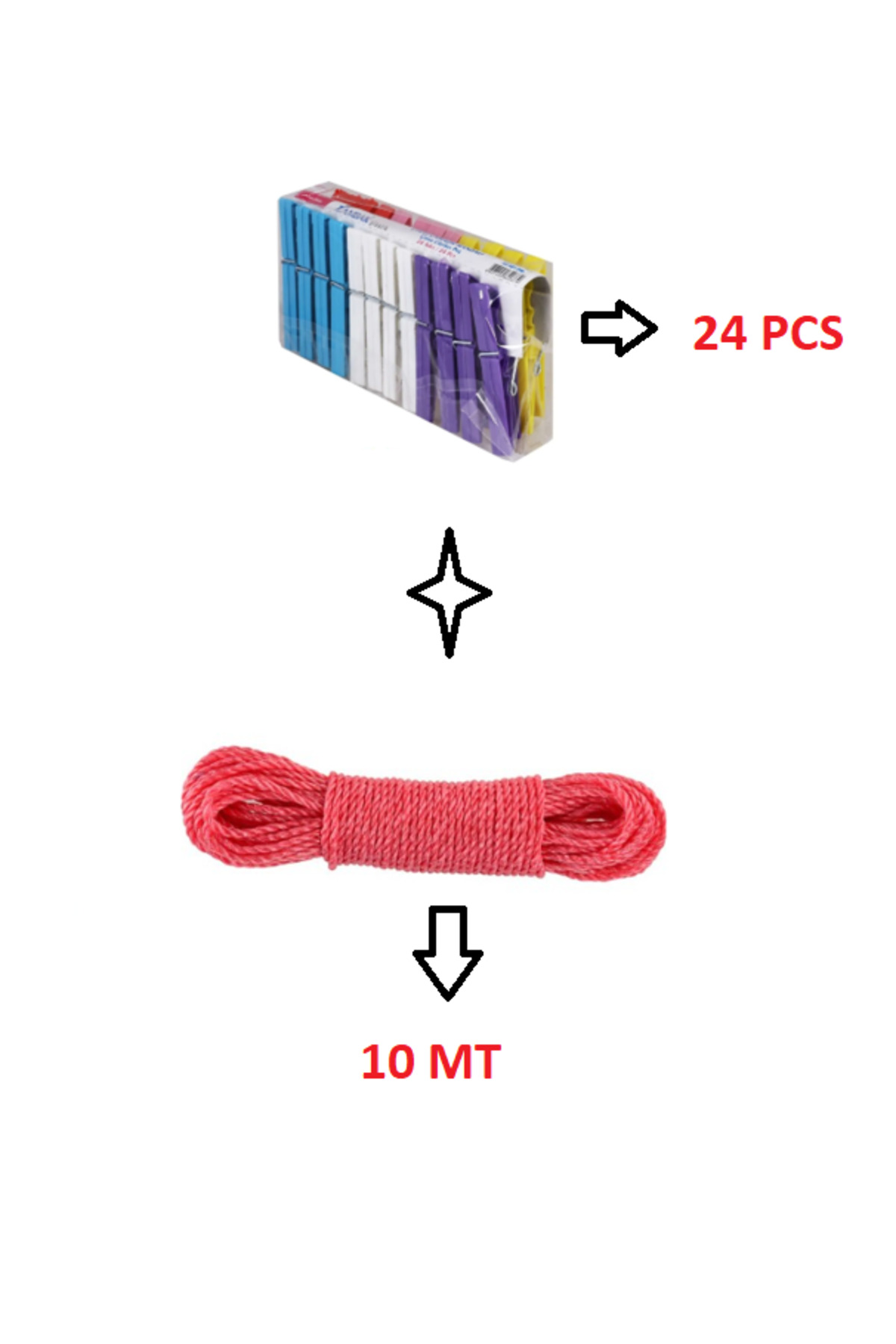 ZAMBAK 24 PCS MANDAL + ÇAMAŞIR ASMA İPİ 10 METRE 1