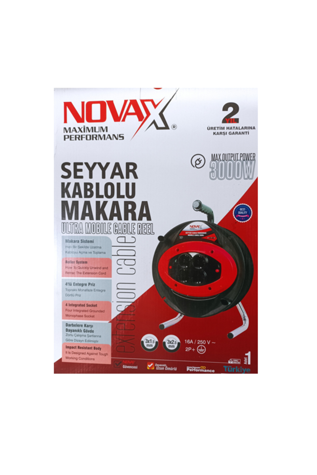Novax Makaralı Ara Kablo Uzatma Kablosu Makaralı Priz Fiş Kalın 3x2.5 x 40 Metre 4