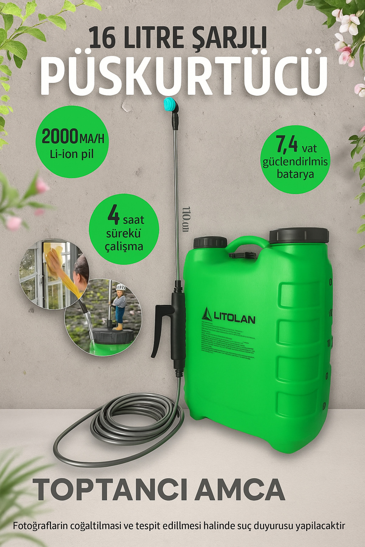 Şarjlı Ilaçlama Sisleme 16 Lt Elektrikli Type-c Mht043 Ağaç Dal Bağ Bahçe 5