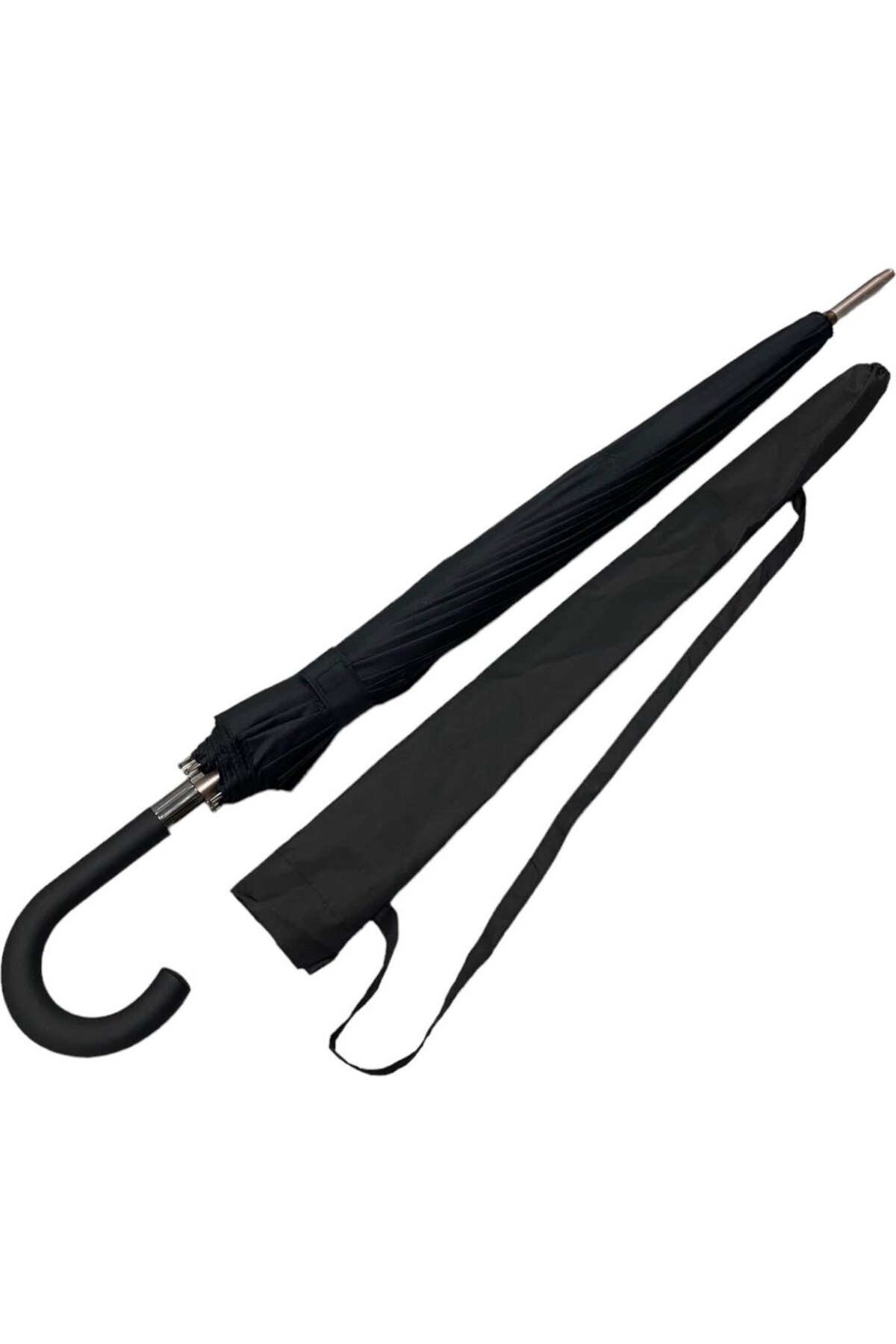 Dayanıklı ve Şık: 16 Telli Siyah Fiber Şemsiye – Yumuşak Sap & Kılıf Dahil! 5