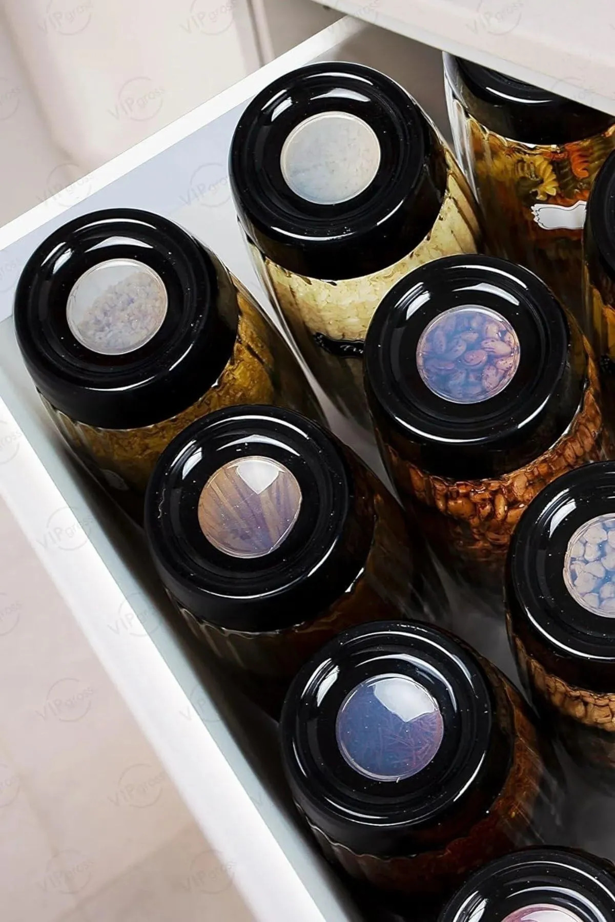 6 Adet Mega Boy Çizgili Cam Kavanoz Seti 1600ml 3