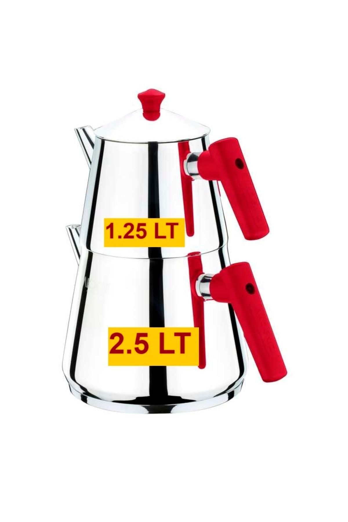 Piramit Bakalit Kulp Çaydanlık Çelik Çaydanlık Çelik Demlik Aile Boy Büyük 3.75 LT 2