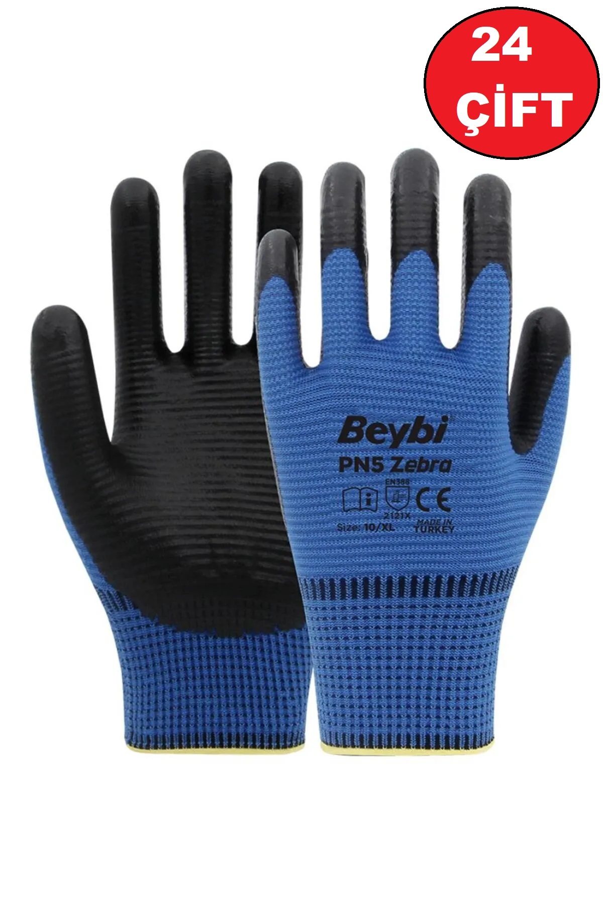 Eldiven Nitril Tırtıklı Zebra Pn5 Kırmızı Siyah Kaymaz No:10 Xl 24 Adet 1