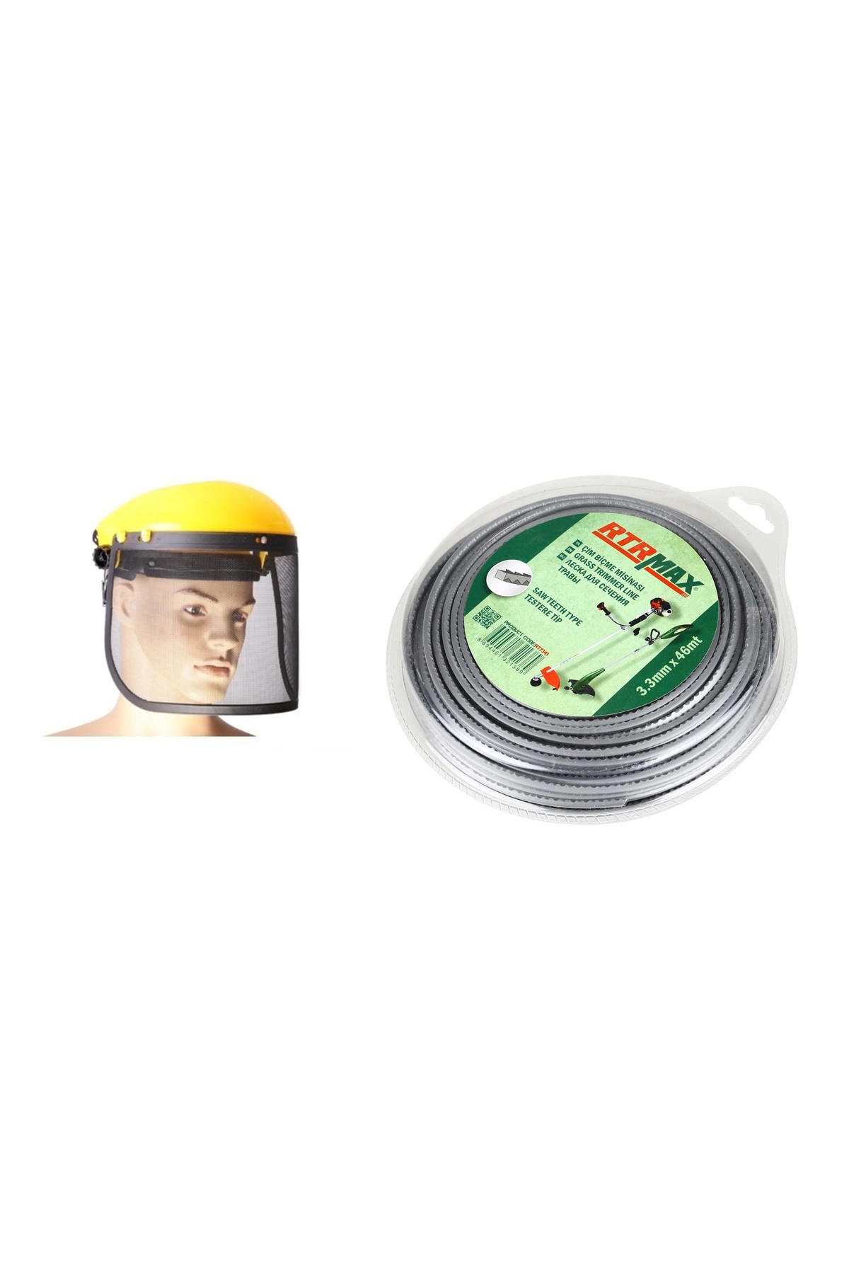 Ot Biçme Tırpan Misinesı Gri Testere Tırtıklı Misine 46m 3.3mm + Ot  Maskesi Telli  2 li  set