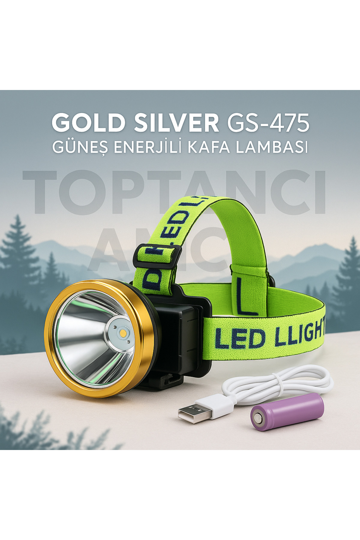 Kafa Feneri Dağcı,balıkçı Uzun Menzilli Kafa Lambası Gold Silver Şarjlı 60w Metal