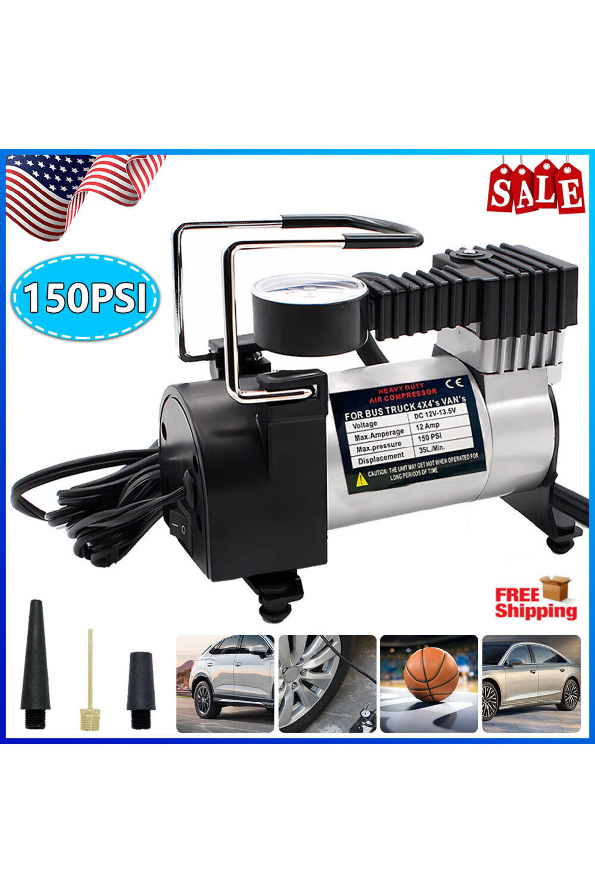Hava Pompası Araç pompası Çakmaklıklı Metal Lastik Hava Kompresörü 12 V 150 Psı 3