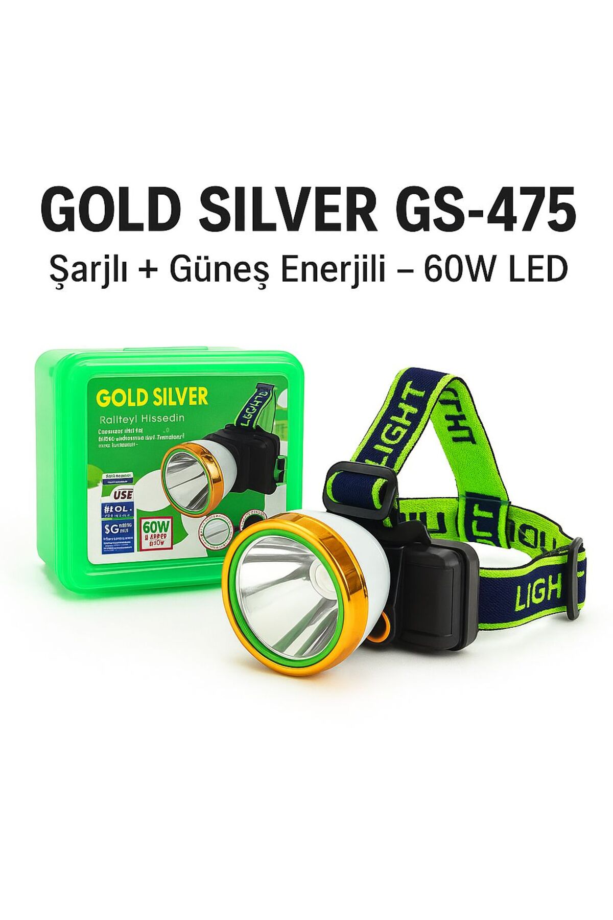60W Güneş Enerjili Kafa Lambası Kafa Feneri 100 Metre - 1