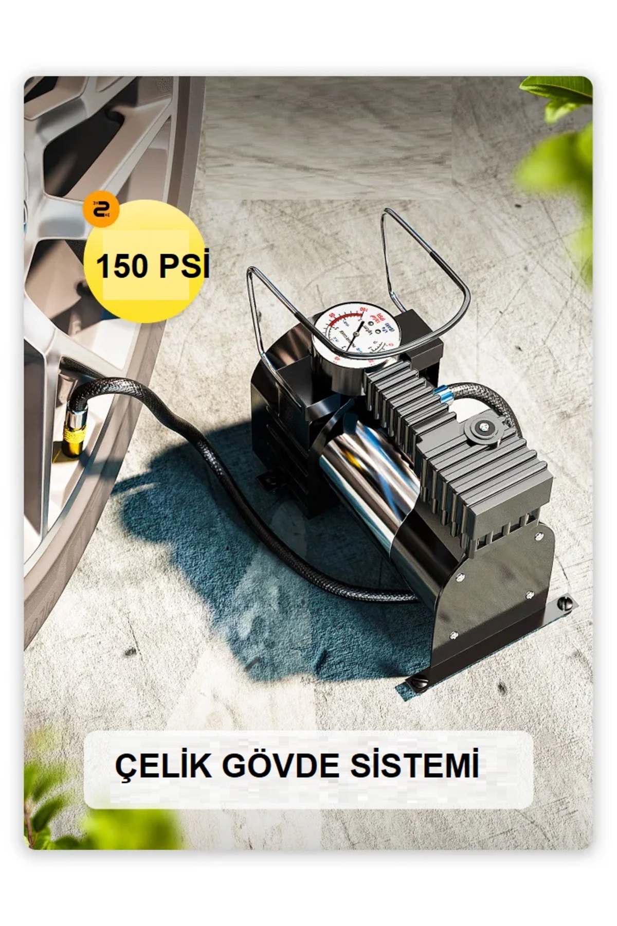 HAVA KOMPRESÖR CARUB 12 VOLT SİYAH HORTUMLU ÇAKMAKLIK GİRİŞ 150 PSİ 1