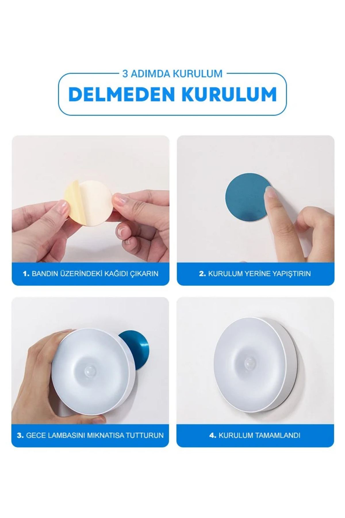 Kızılötesi Hareket Sensörlü USB Şarjlı Beyaz İndiksiyon Lamba 4 adet 3