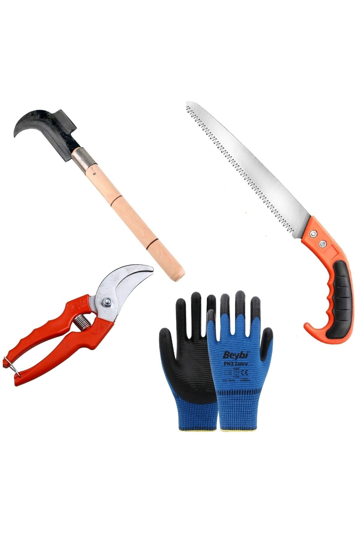 Bahçe Alet Seti Bağ Budama Testeresi Makas Baltalı Mini Orak Eldiven Budama Seti 4 Parça - 1