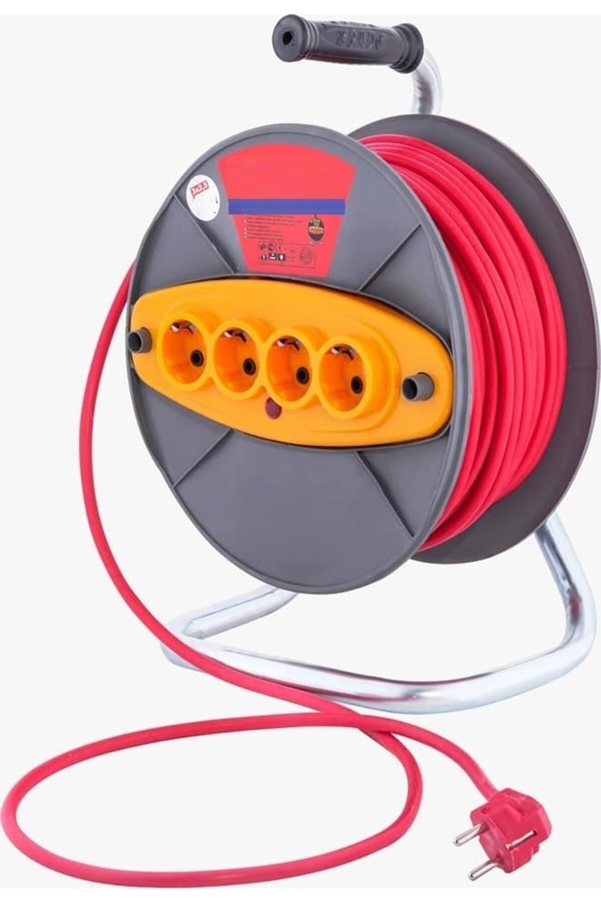 Seyyar Dörtlü Çoklu Makaralı Uzatma Ara Kablosu 3*2.5 Mm (KALIN) Işıklı 20 Metre Eldivenli 1