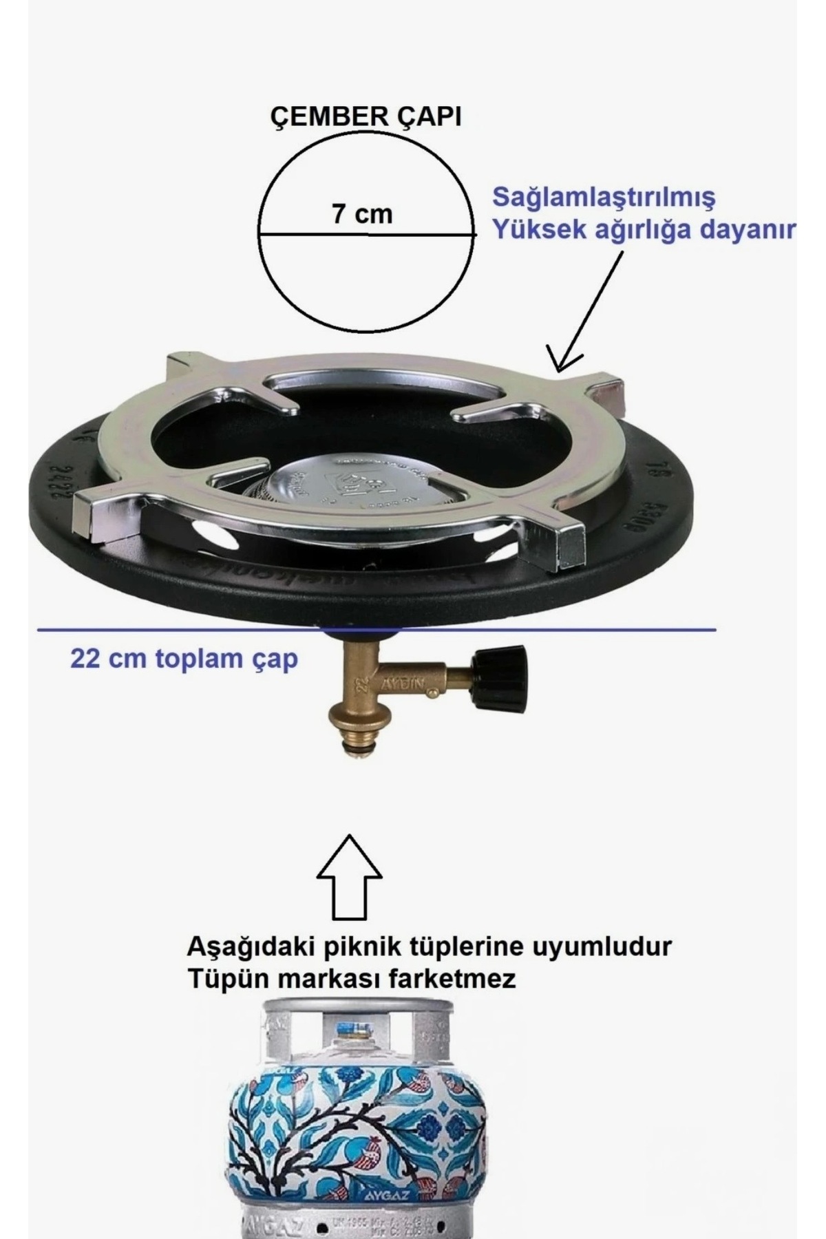 Kamp Ocağı Dar Çember Güçlendirilmiş Tava Koyma Balık Piknik Tüpü Kamp Başlık Renk 7Cm 1